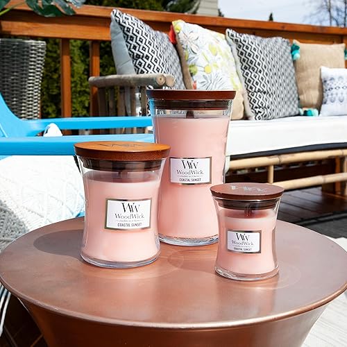 Vista 9 de WoodWick - Vela mediana de reloj de arena, aroma costero al atardecer, se agrieta mientras se quema, cera de mezcla de soja prémium, 9.7 onzas