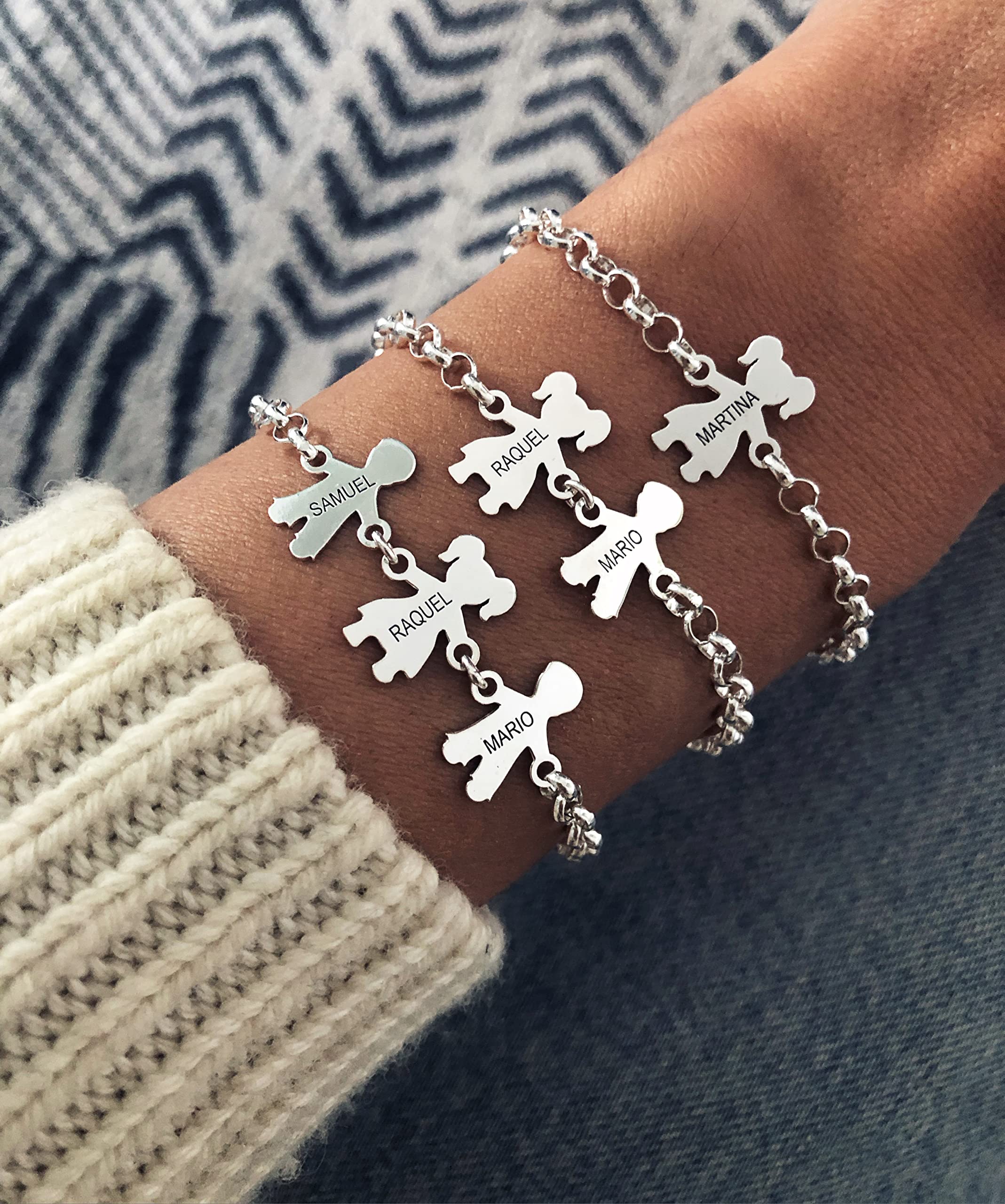 Pulsera Personalizada Mama Niños de Plata de Ley 925.Pulsera Ideal como Regalo para Madre o Abuela.Pulsera con Nombre personalizado de Hijos y Nietos.Graba de1 a 7 Nombres.Ajustable