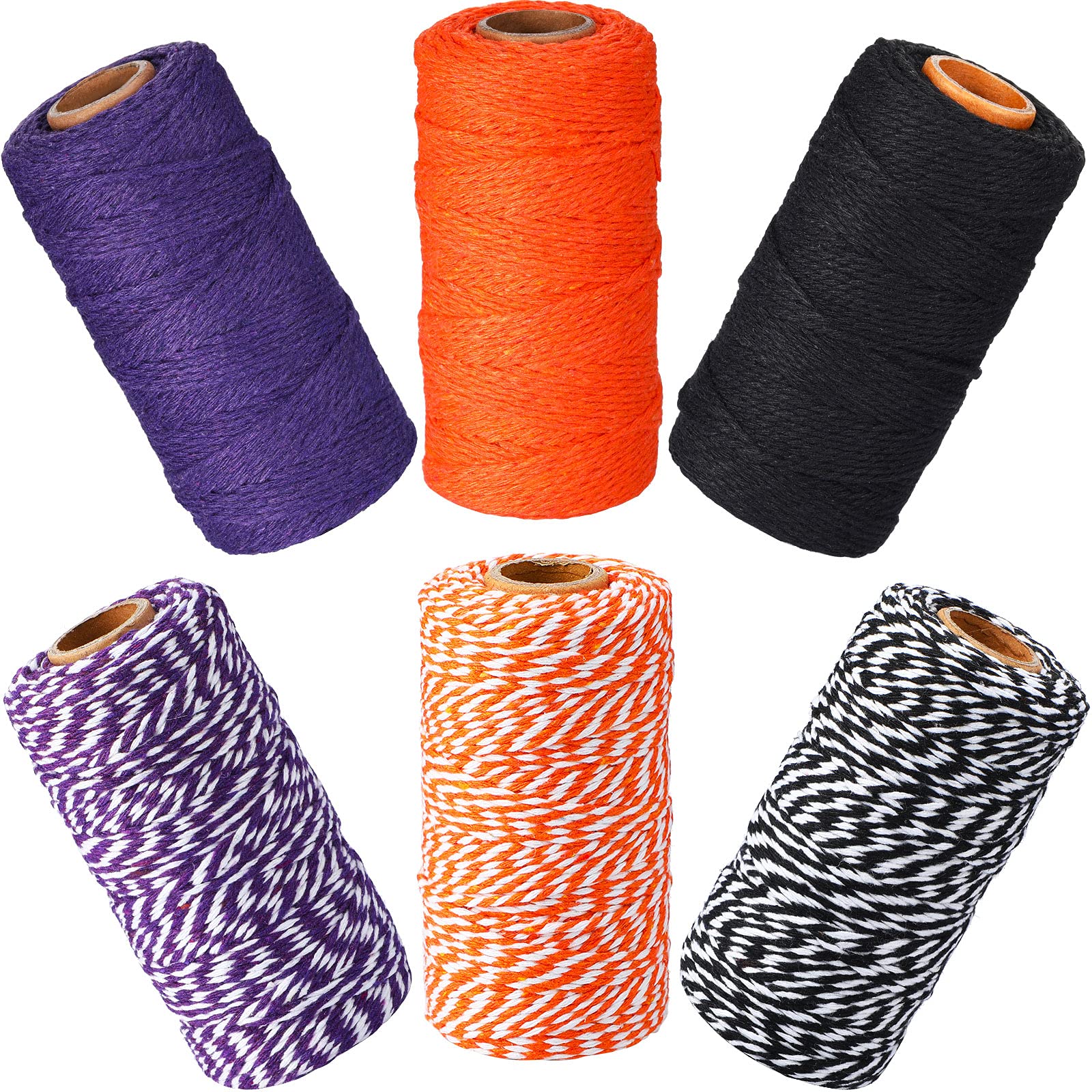 6 Rolls 1968 Feet Halloween Christmas Twine Bakers Twine 2 mm Thick Orange Purple Black Colorful Wrapping Cord for Wrapping, DIY Crafts, Price Tags Shower Home Decoration (Black, Orange, Purple)
