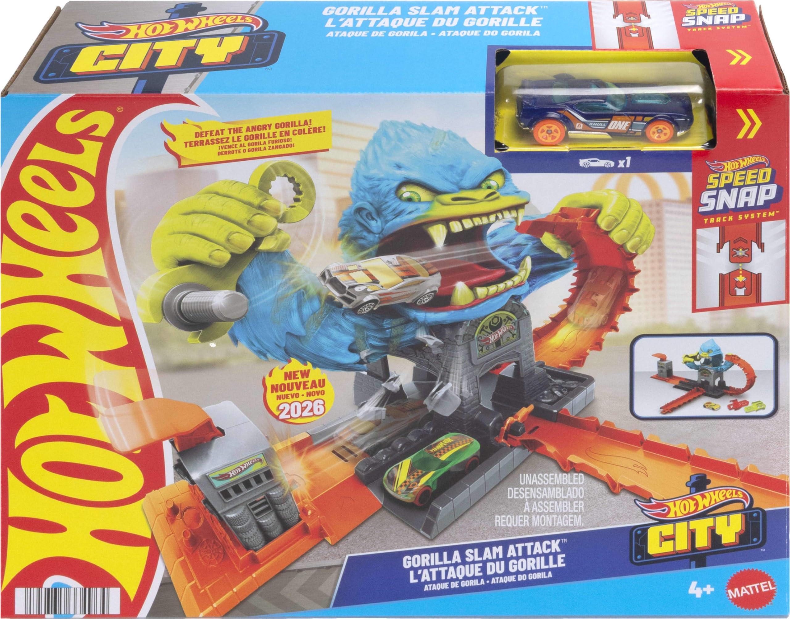 Hot Wheels Toy Car Track Set, City Gorilla Slam Attack Playset & 1