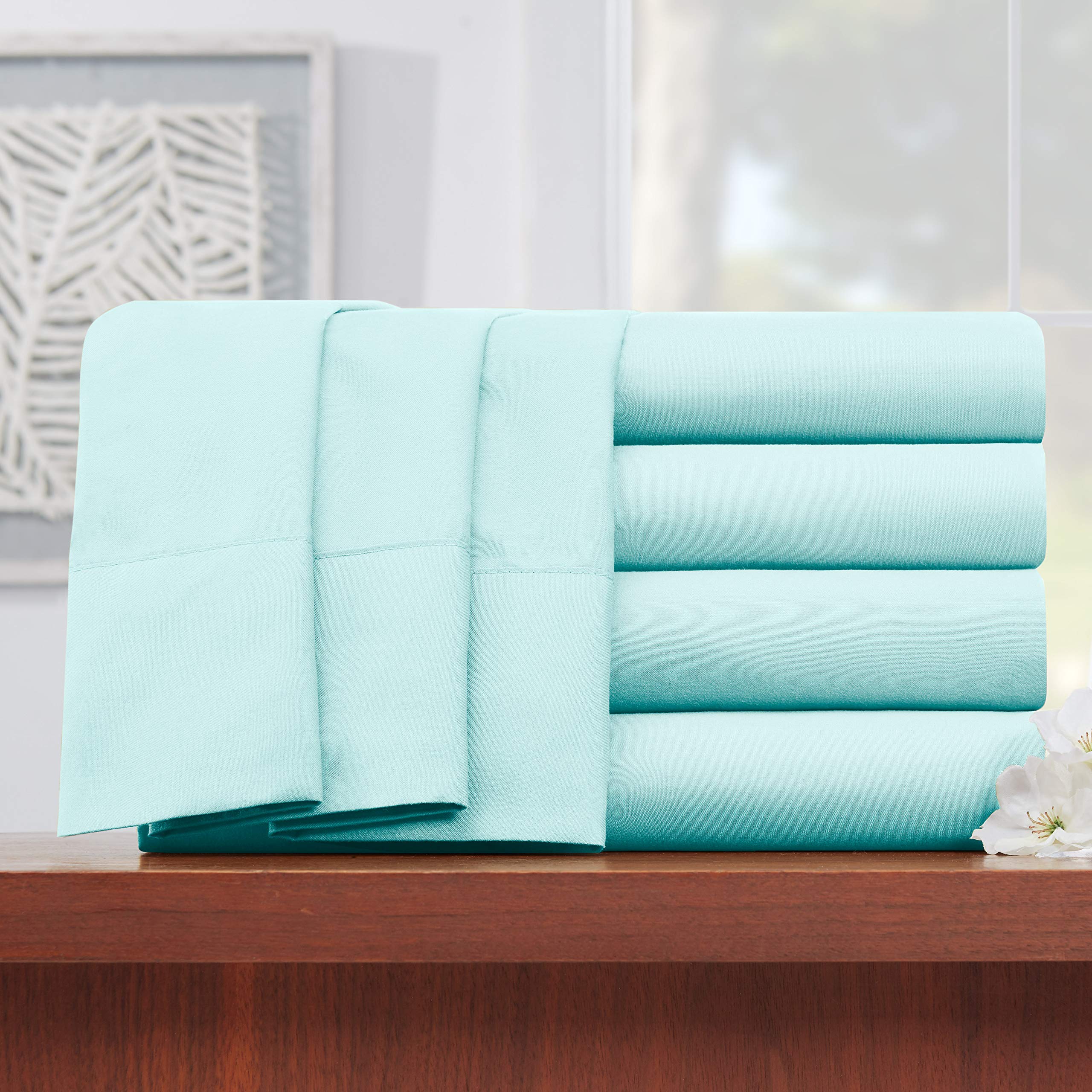 Empyrean Bedding Premium Flat Sheets – 4-Pack “110 GSM” Top Bed Sheets Double Brushed Microfiber Thick and Comfortable Flat Sheets Set, Luxurious & Soft Hotel, Twin, Light Baby Blue