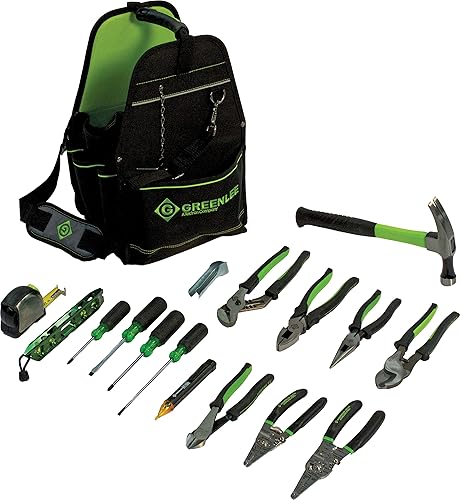 Greenlee 0159-17ELEC Kit de portaherramientas abierto para electricista (17 piezas), 11"