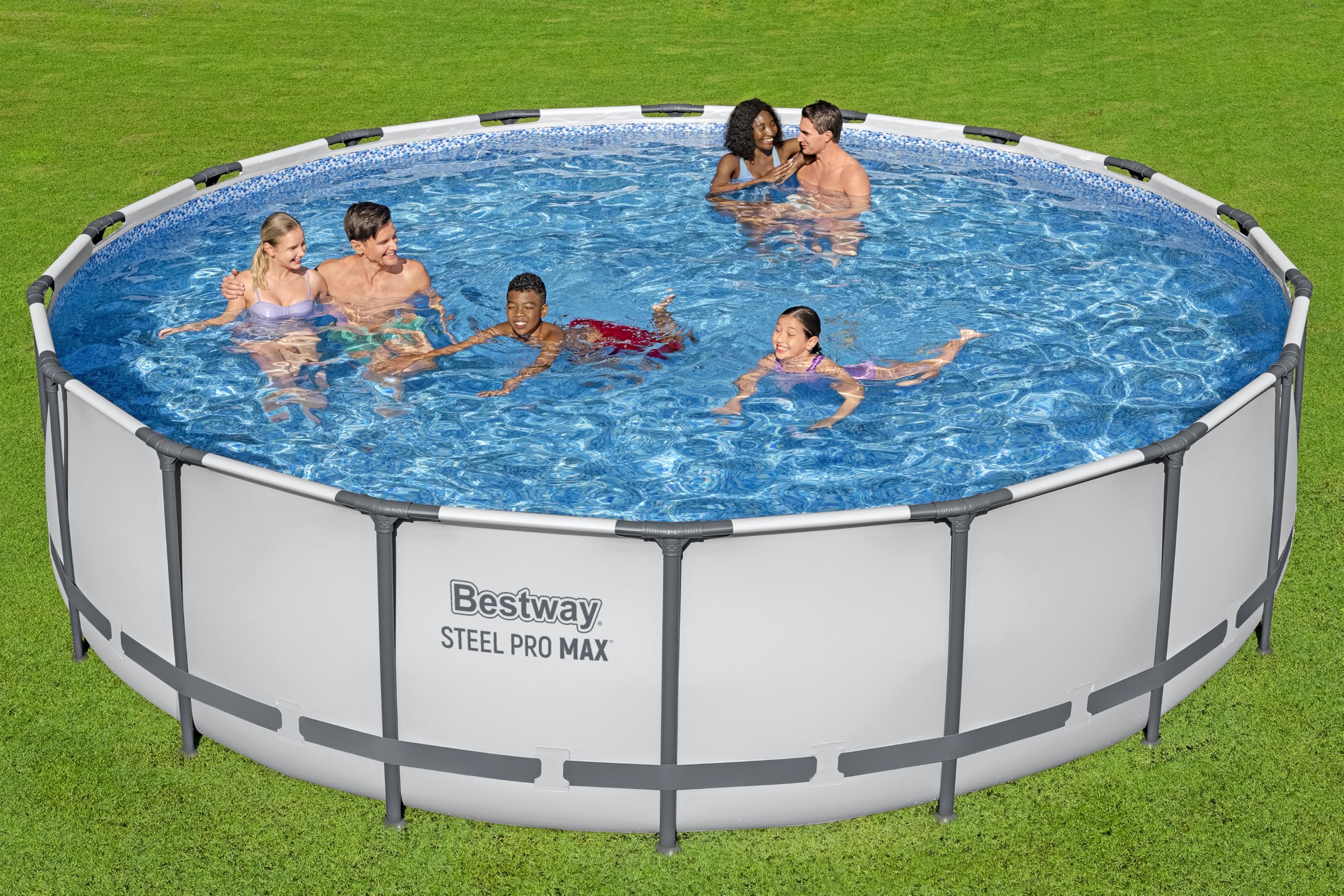 Bestway Steel Pro MAX Frame Pool Komplett-Set mit Filterpumpe Ø 549 x 122 cm, lichtgrau, rund