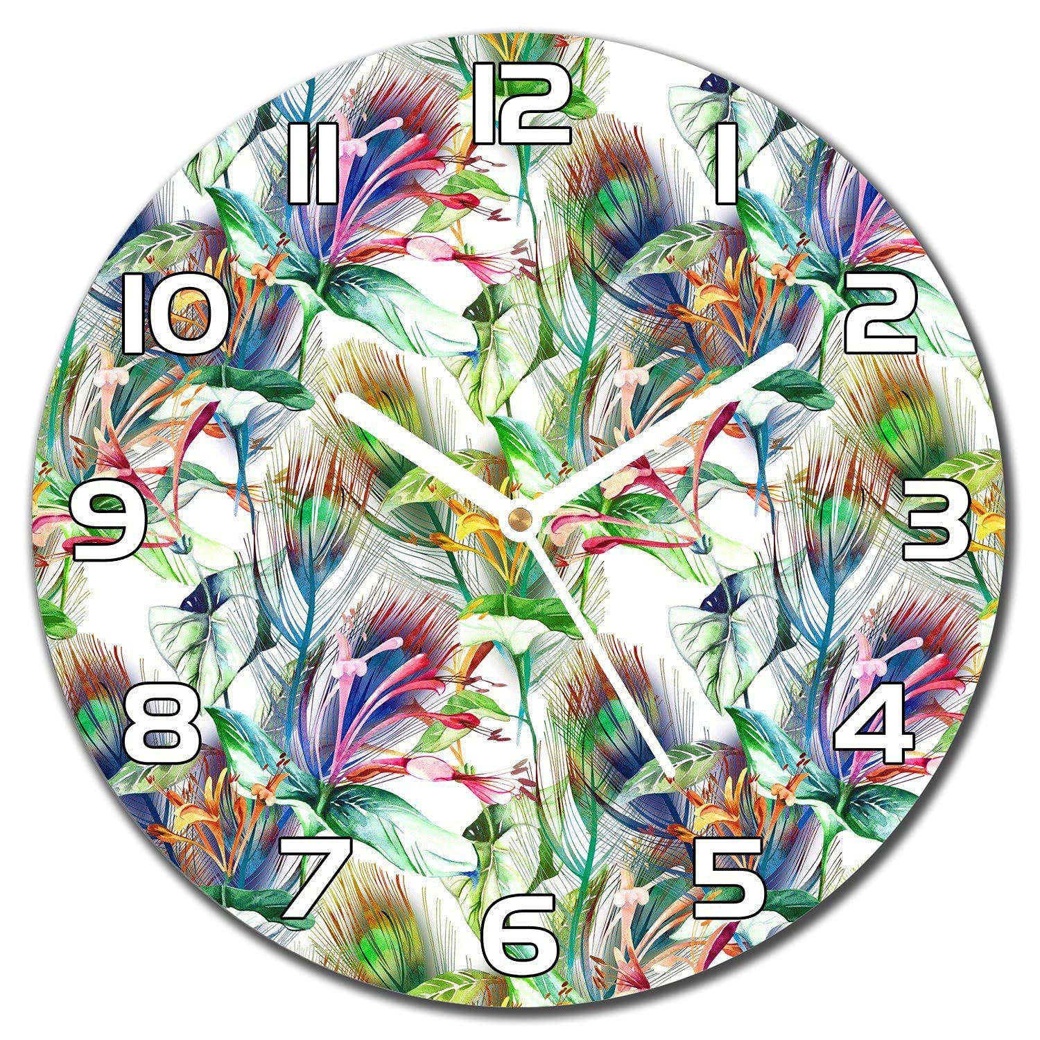 Horloge en verre cuisine salon murale moderne 30cm aiguilles blanches
