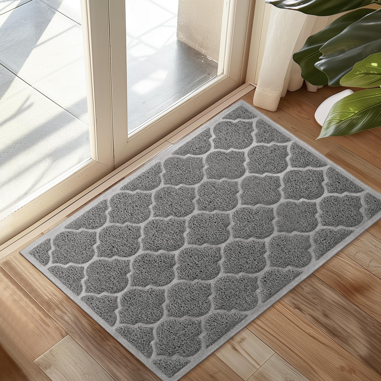 Cosyearn Front Door Mat,Inside or Outside Entryway Front Door Welcome Mat,Large Size 36x24 Inches Boot Sc,Easy to Clean,Phthalate and BPA Free,Waterproof,Non Slip,Durable,Catches Dust and Snow (Grey)