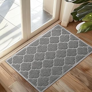 Front Door Mat,Inside or Outside Entryway Front Door Welcome Mat,Large Size 36x24 Inches Boot Scraper,Easy to Clean,Phthalate and BPA Free,Waterproof,Non Slip,Durable,Catches Dust and Snow (Grey)