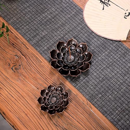 Miniatura 4 de Soporte de incienso grande para palos antiderrames de cenizas, soporte de palo de incienso de loto de latón y recogedor de cenizas desmontable