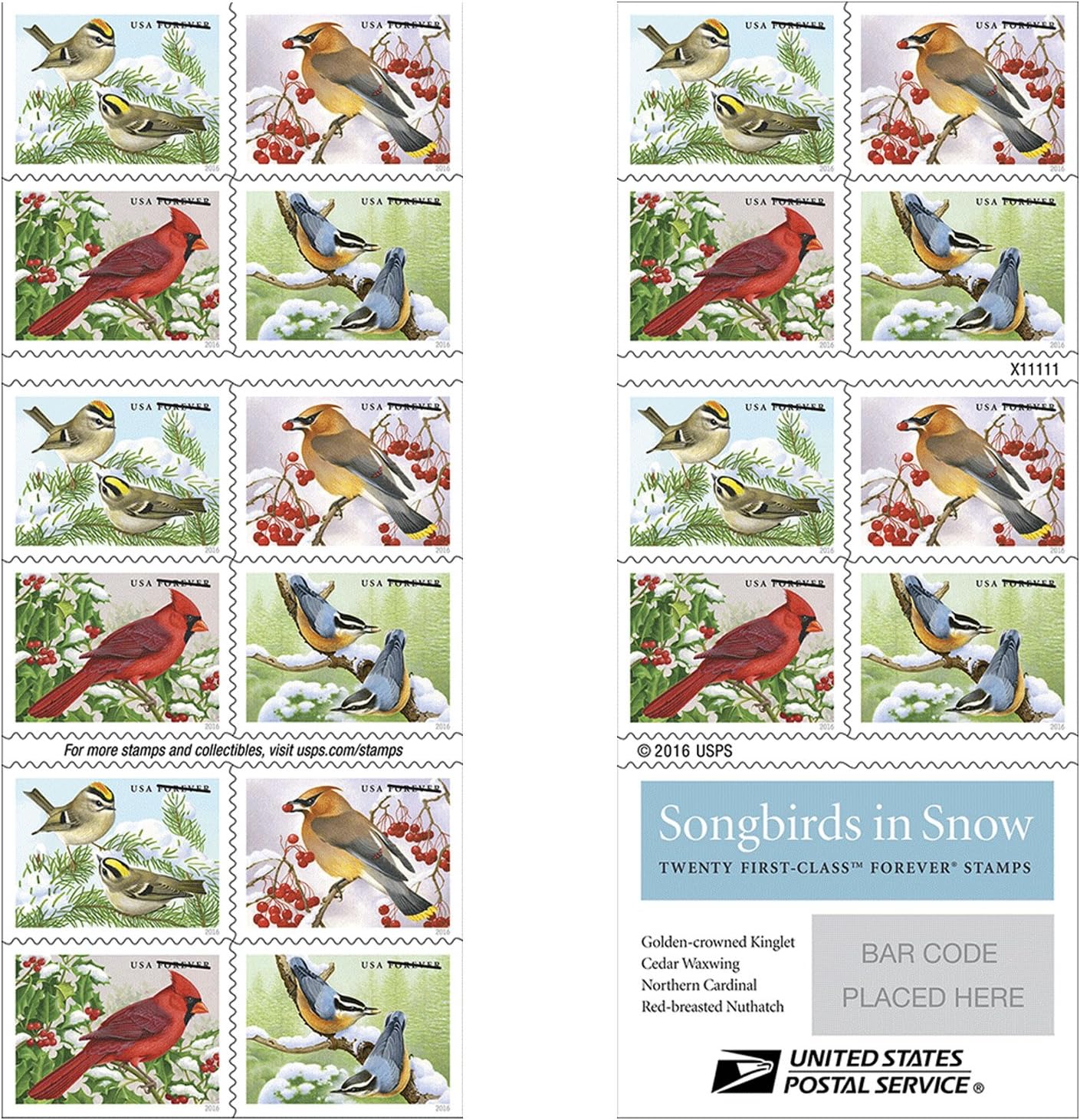 Songbirds in Snow Forever Stamps (20) - United States Postal Service