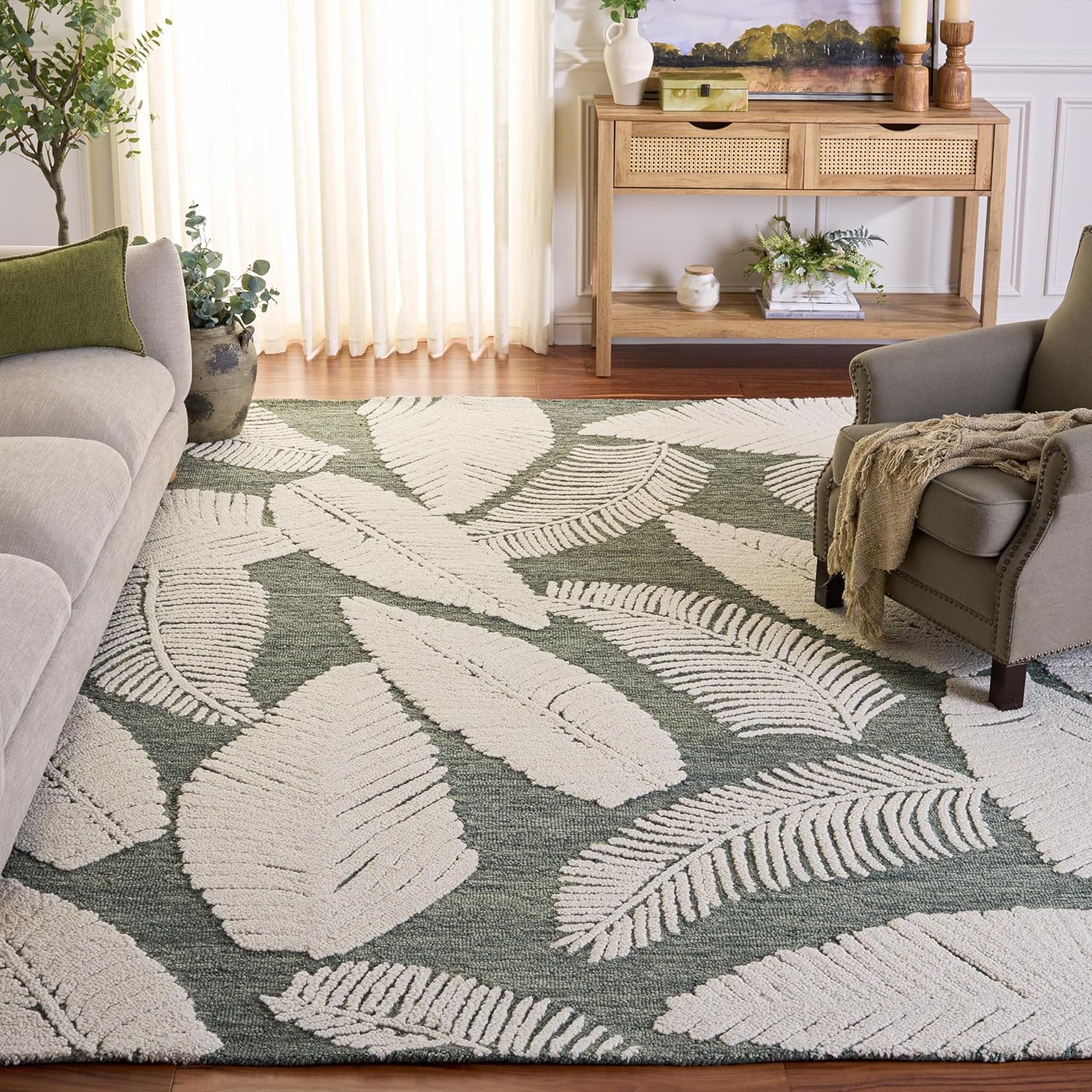 SAFAVIEH Area Rug 8x10 - Jardin Collection - Large - Grey & Ivory, Handmade Wool, Ideal for Living Room, Bedroom, Dining Space (JAR332F)