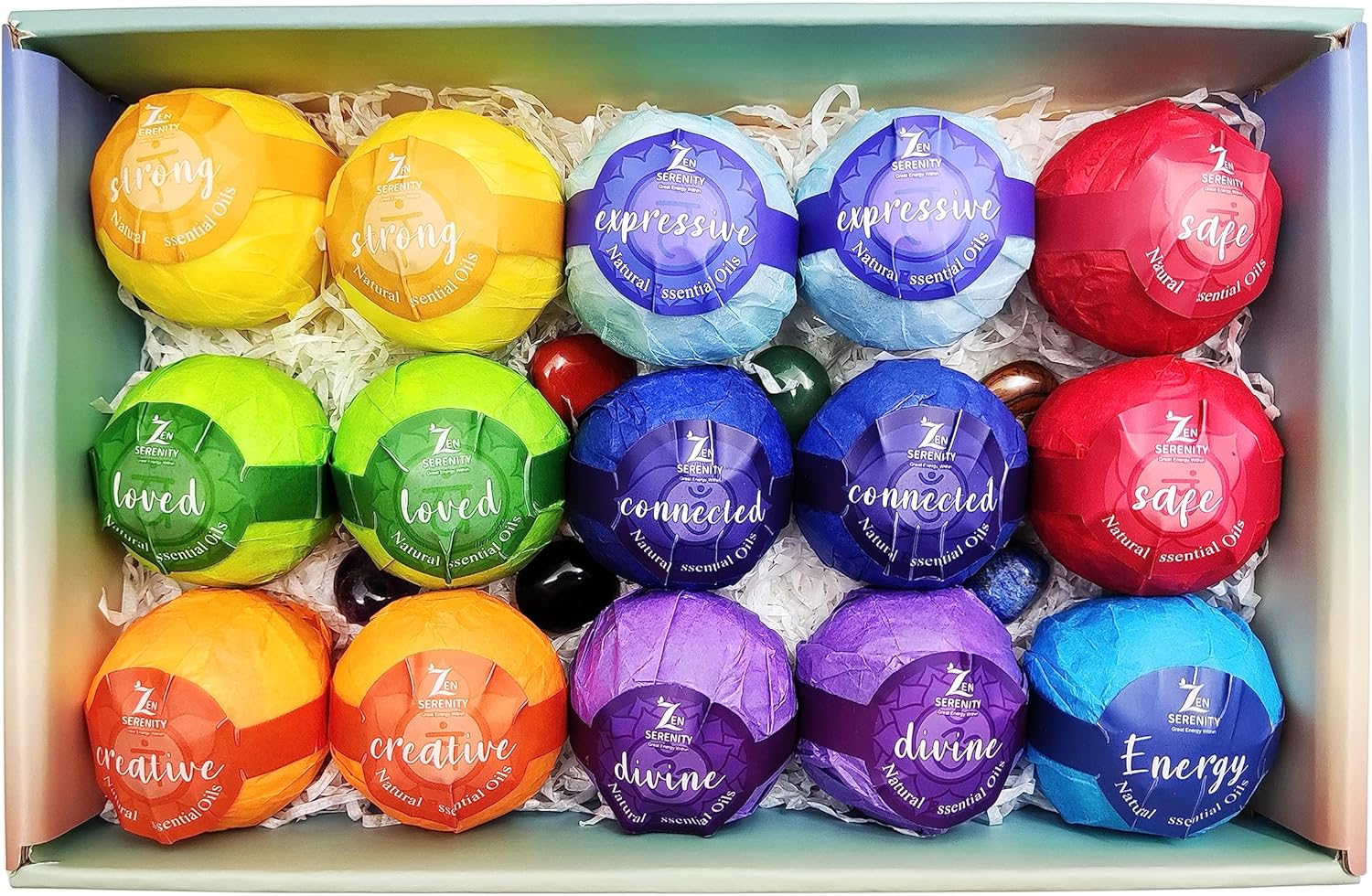 Chakra Healing Gemstones Bath Bombs. 15 Essential Oil Bath Bombs. Real Chakra Stones Bath Bombs for Adults. Perfect for Yoga Lovers. Meditation, Balancing, Positive Energy, Sleep, Reiki & Yoga Lovers - Image 9