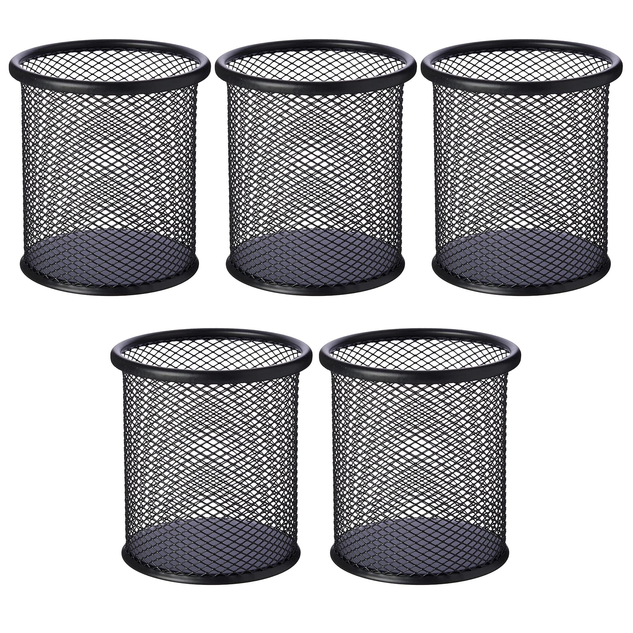GLUN® Cylendrical Black Mesh metalowy organizer na długopisy, ołówek i inne artykuły pa, do użytku w biurze, szkole i domu, 5 sztuk