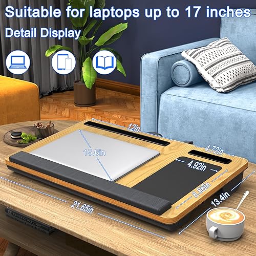Miniatura 2 de HETTHI Escritorio de regazo para oficina en casa, escritorio portátil para laptop, mesa para laptop de hasta 17 pulgadas, reposamuñecas integrado,