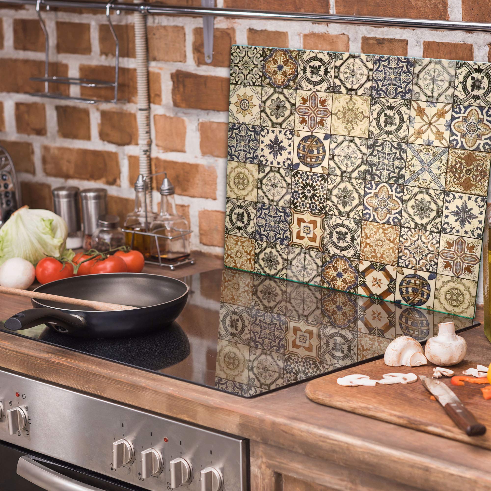 TMK ArtDeko Plaque de protection pour cuisinière, 1 pièce, 60 x 52 cm, protection anti-éclaboussures, en verre de sécurité, robuste, hygiénique et antidérapante, protection pour induction