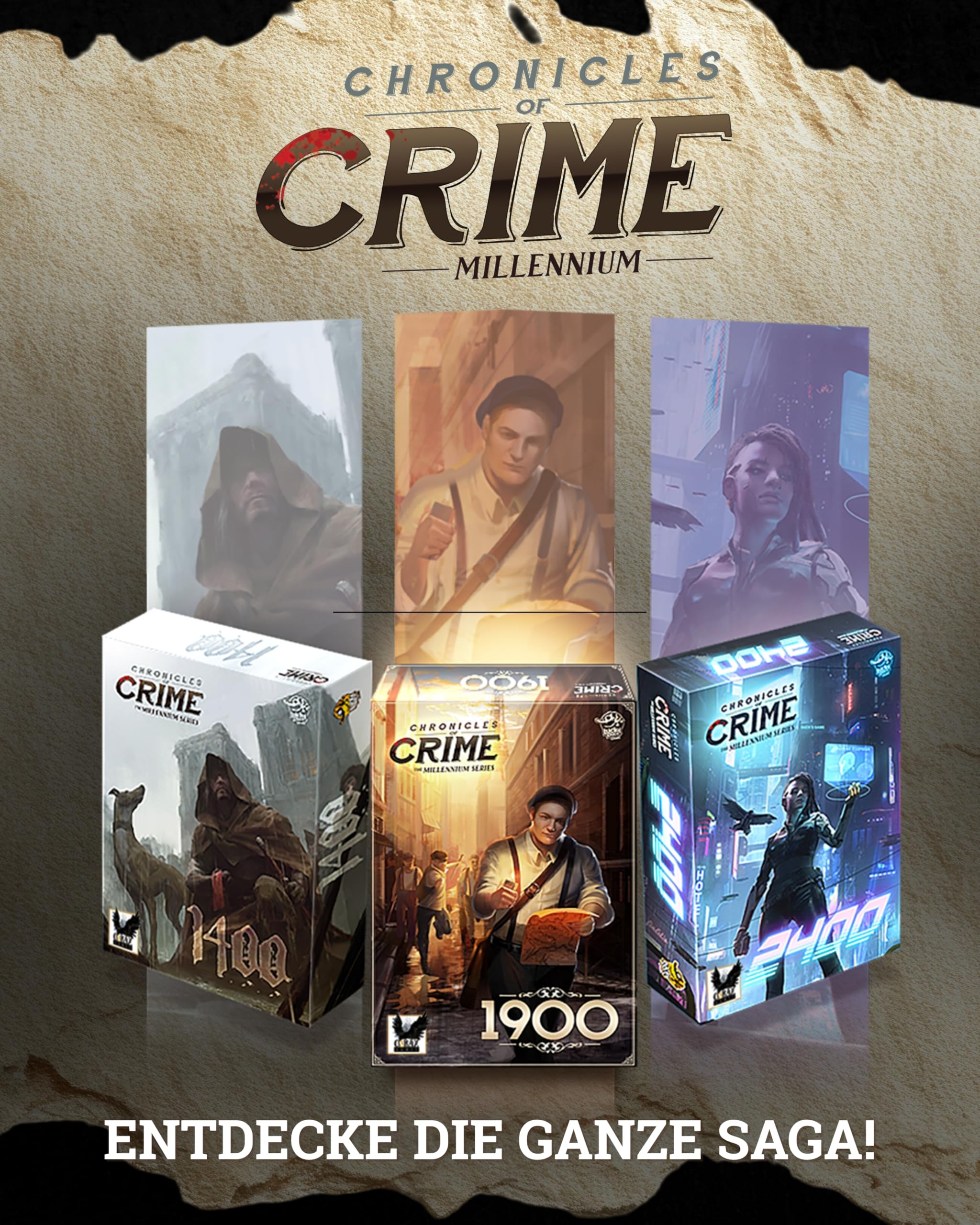 CORAX GAMES Chronicles of Crime - Millennium 1400 Brettspiel I Mittelalterliches Detektivspiel mit Visionskarten & App-Ermittlung I Narratives Krimispiel für 1-4 Spieler ab 12 Jahren