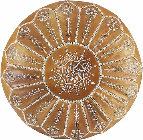 Fezcrafts Puf redondo otomano marroquí de piel de cabra auténtica, de más de 40 colores, puf redondo hecho a mano, reposapiés, para sala de estar,