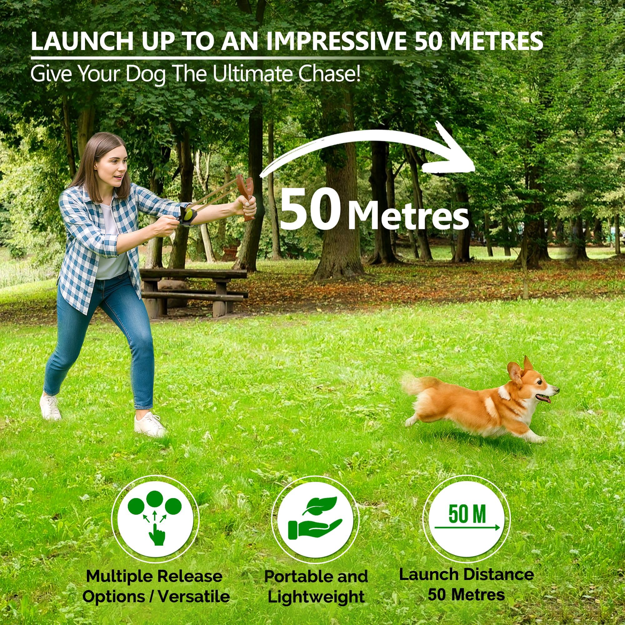 Dog Ball Launcher: Long Distance Fetch Toy, Tennis Ball Launcher Thrower, Pet toys - Slingshot, Brown/Black/Yellow - Image 2