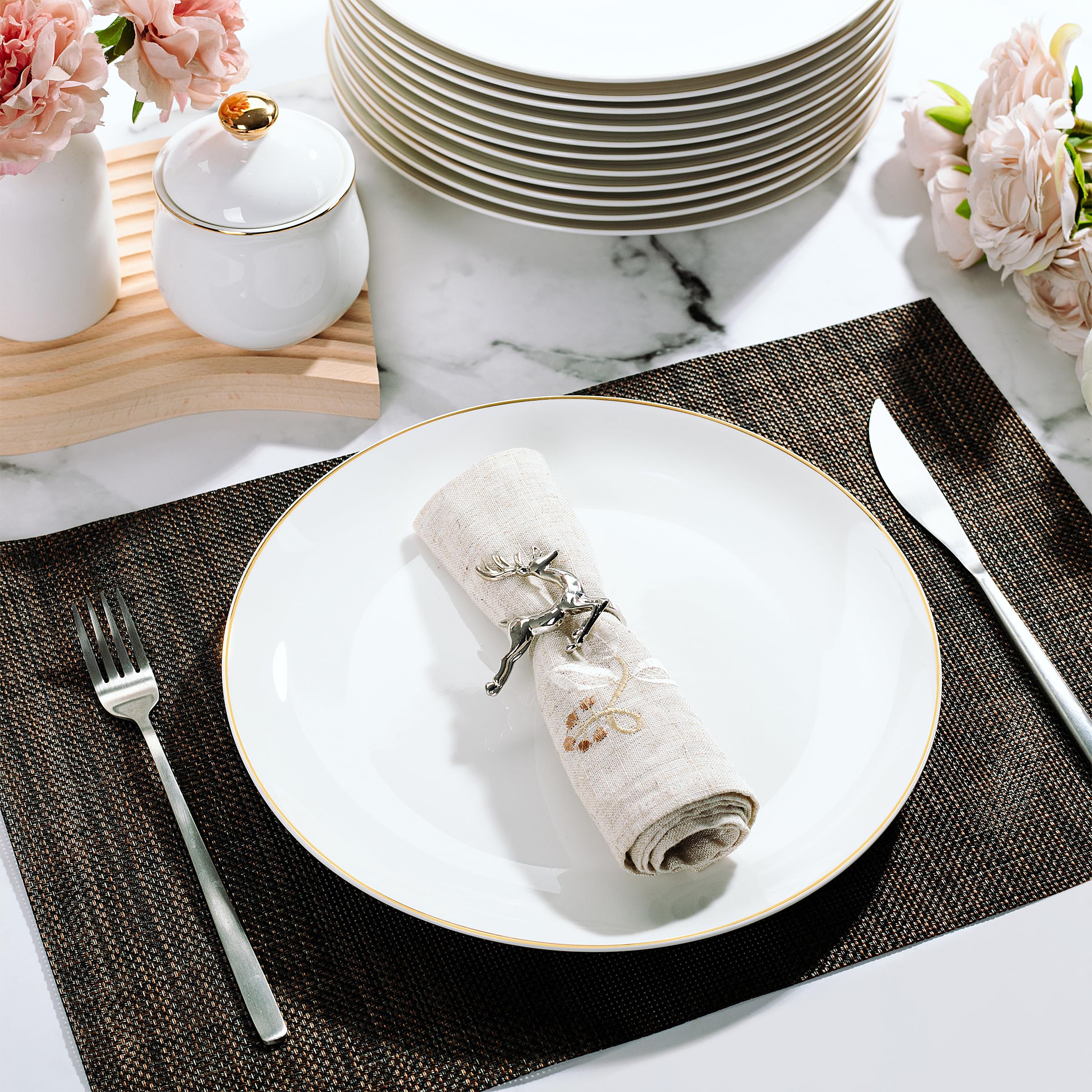 BTaT- Platos llanos de porcelana blanca, juego de 12, platos blancos de 10.5 pulgadas, platos de porcelana para 12, juegos de platos de porcelana para 12, juego de platos blancos, platos blancos de