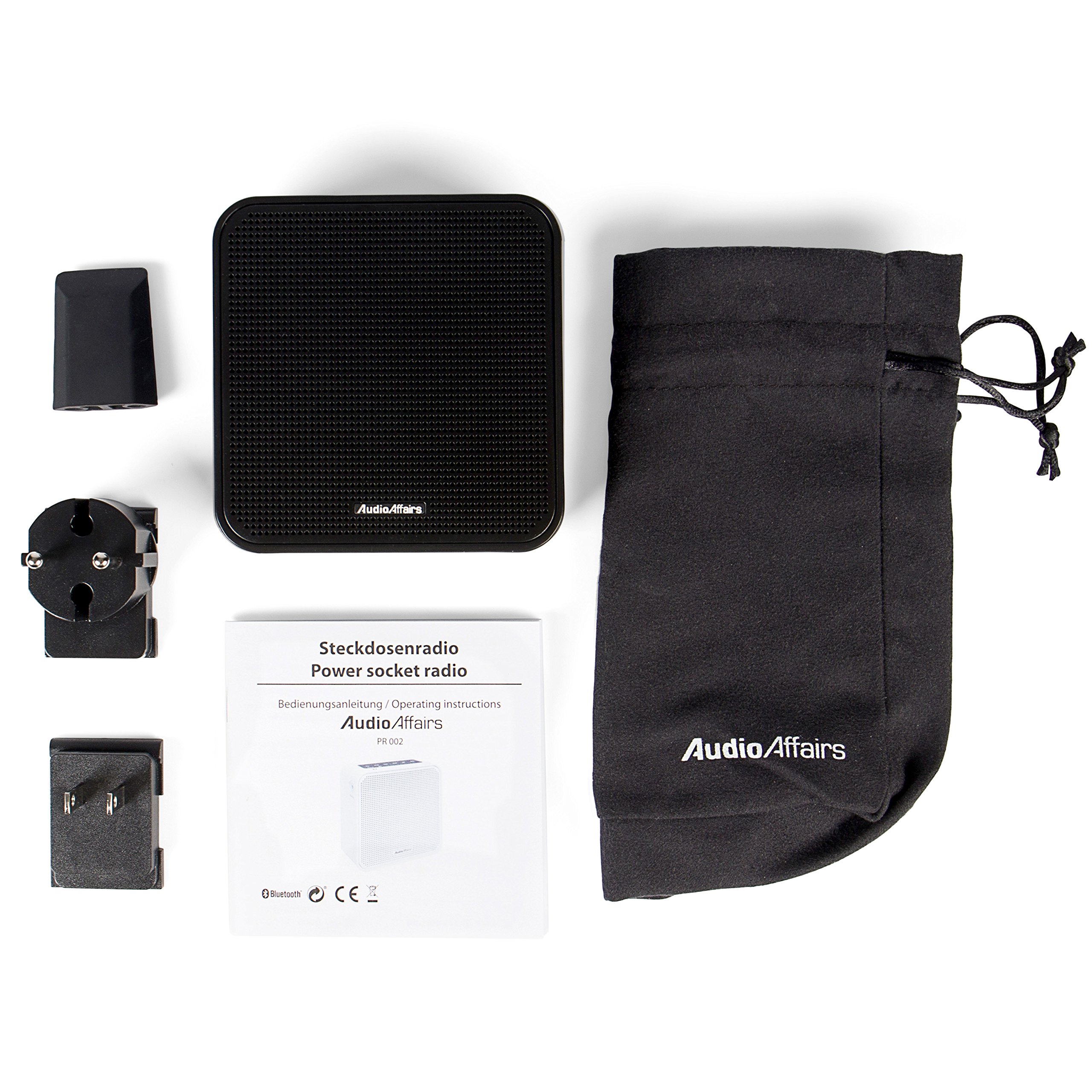 AudioAffairs Enchufe Radio Nuevo diseño | Plug en la Cocina Radio o como Altavoz Bluetooth | batería integrada y AUX en Conector | Manos Libres y FM PLL sintonizador