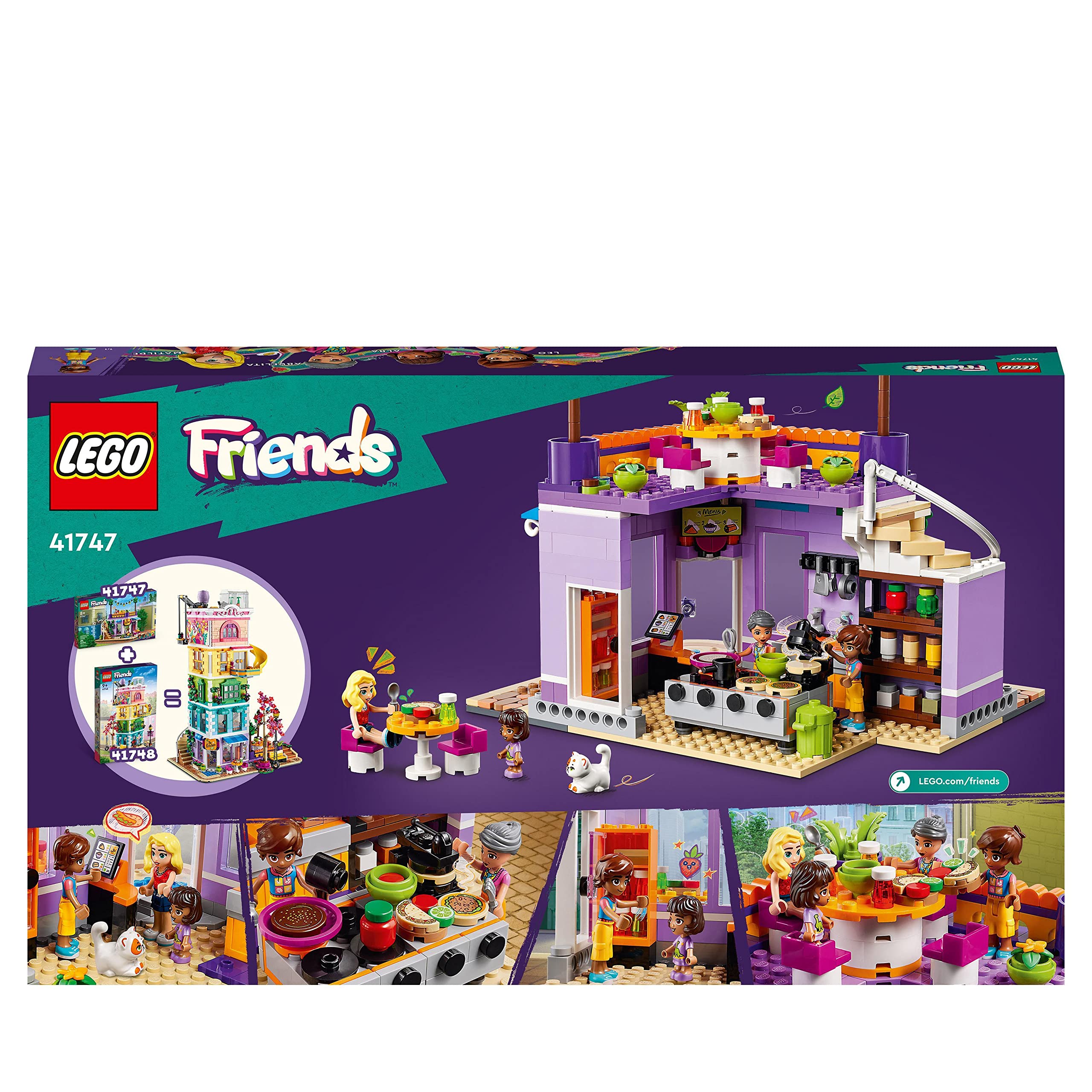 LEGO Friends La Cuisine Collective de Heartlake City - Jeu de Rôle avec Accessoires de Maison - Inclut 3 Mini-Poupées Plus Figurine Churro Le Chat - À Combiner avec Le Centre Collectif (41748) 41747