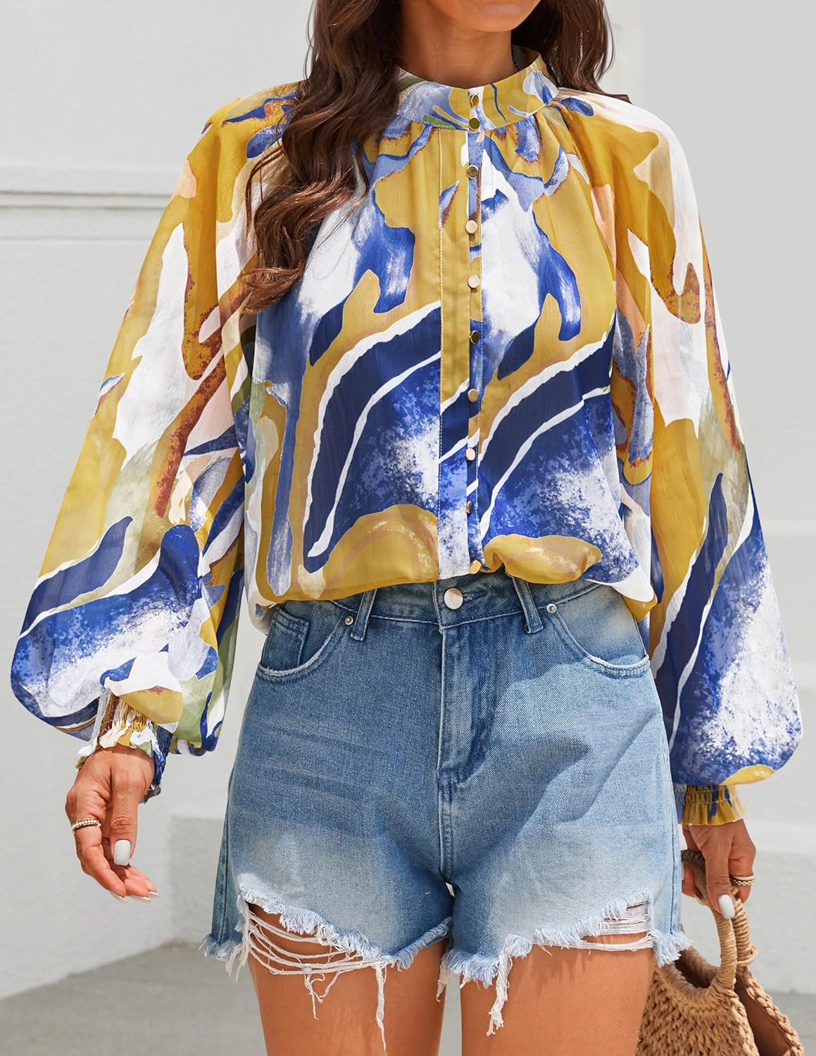 ZESICA Women's Floral Print Blouse 2026 Long Sleeve Button Down Casual Fall Boho Oversized Tops Shirts - Image 4