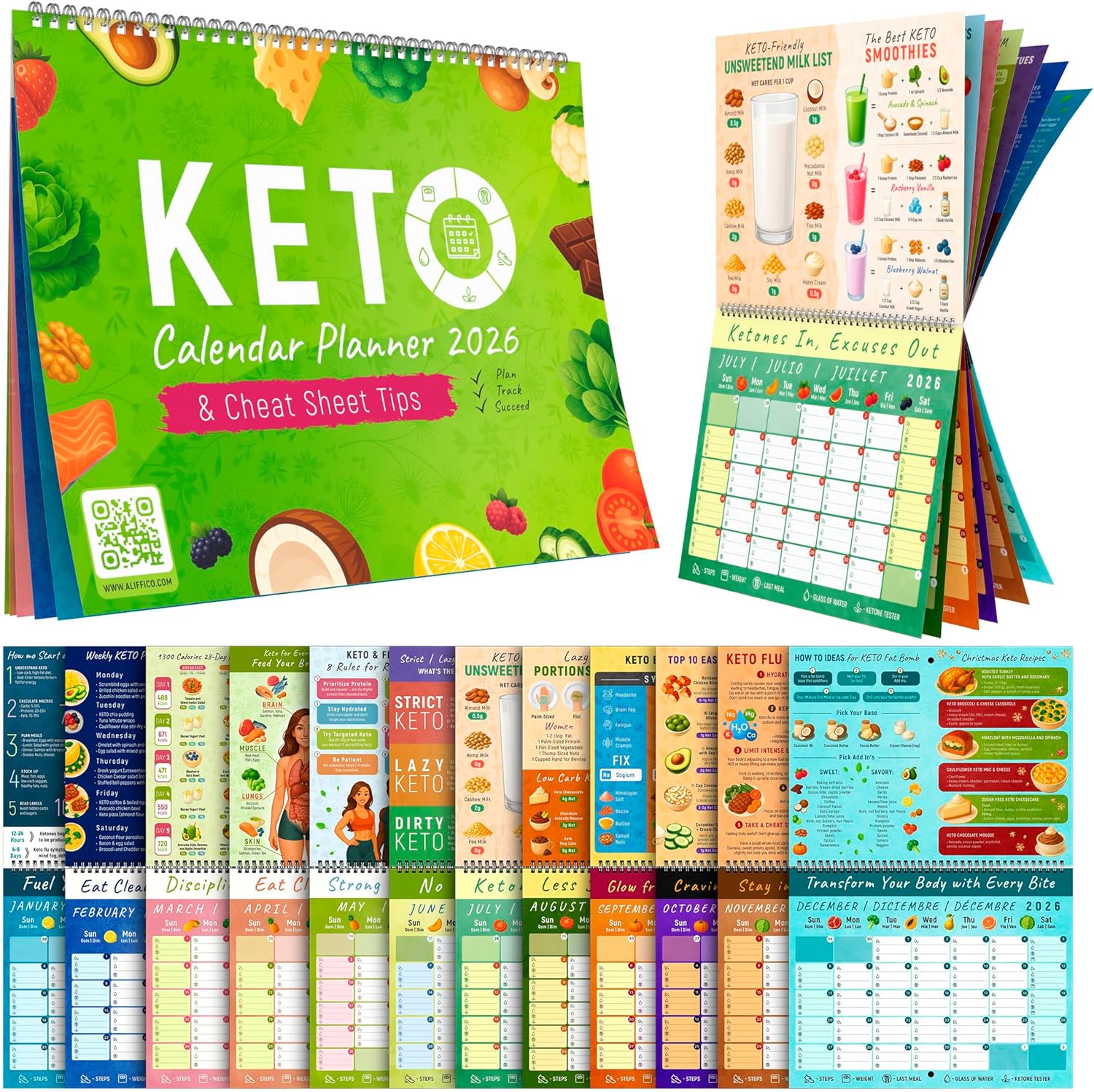 Keto Diet Meal Planner Wall Calendar 2026. Wall-Mounting Ketogenic Diet Meal Plan. Care Free Keto Food Planner Cheat Sheet Tips