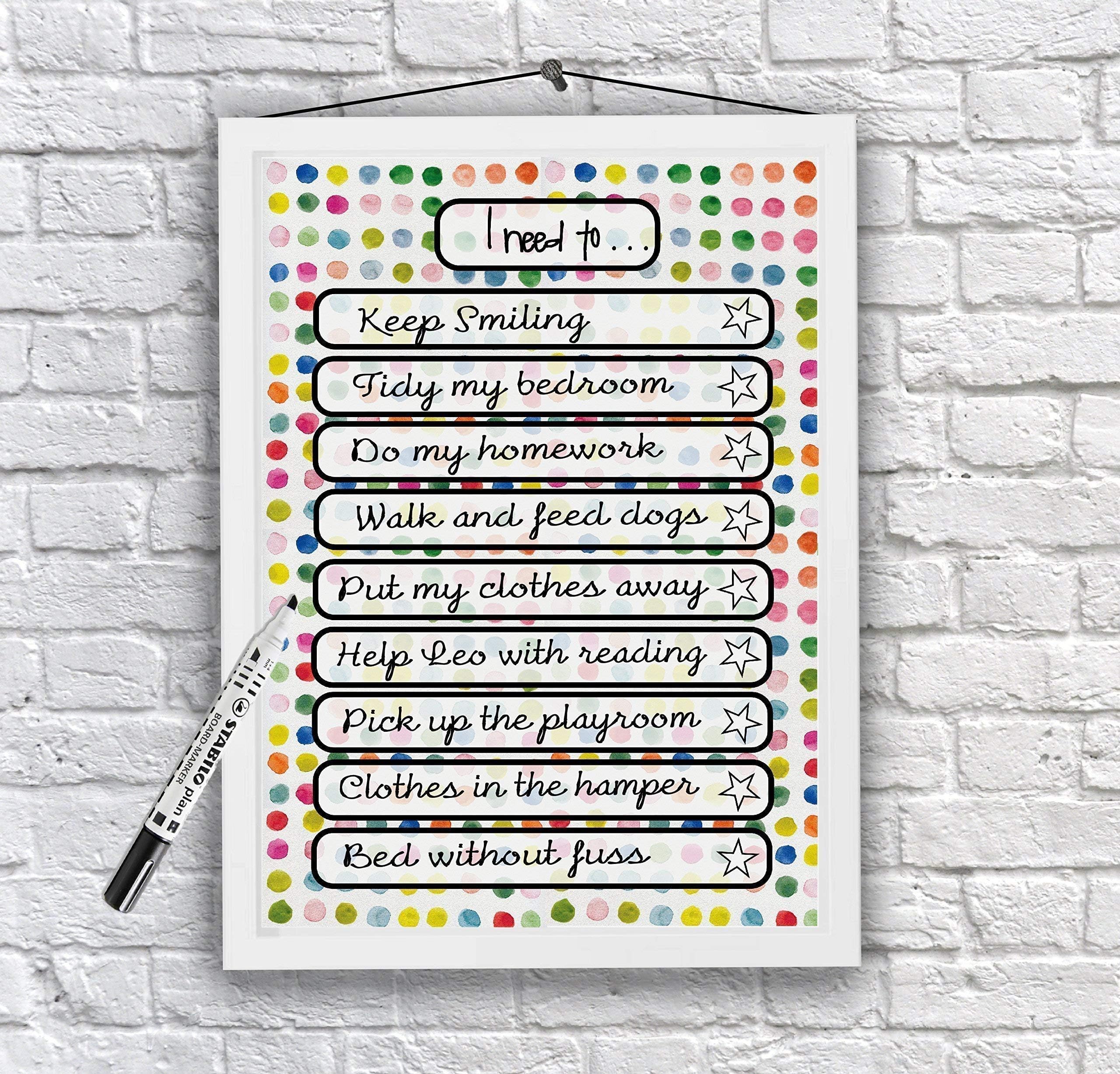 Kids dry erase pen Chart, Kids behaviours Checklist, Daily Routines, Chore Chart, to do list, editable wipe board at home