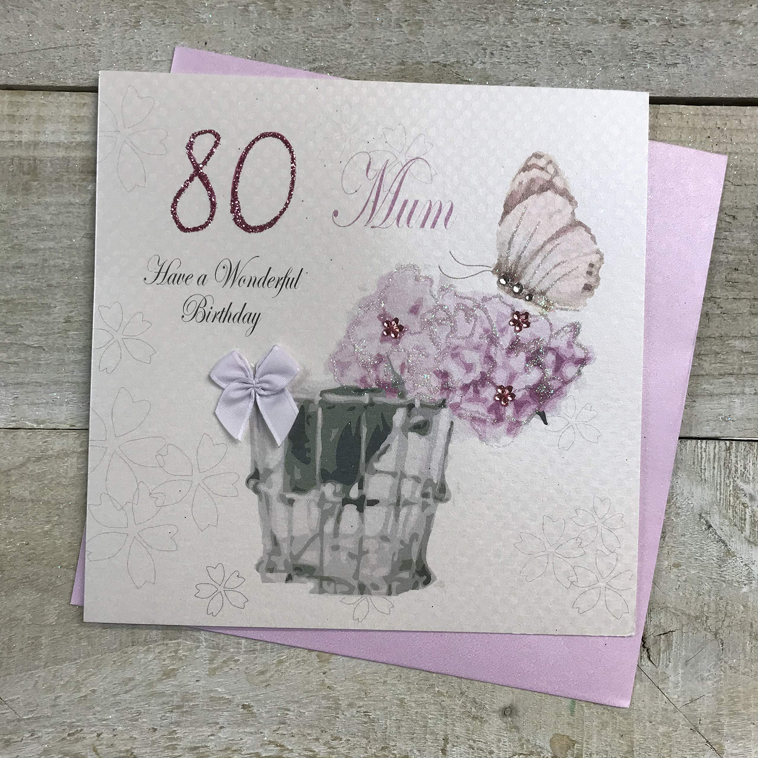 WHITE COTTON CARDS Mum Have a Wonderful 80th Birthday Vintage Handmade Card, White, pdm80