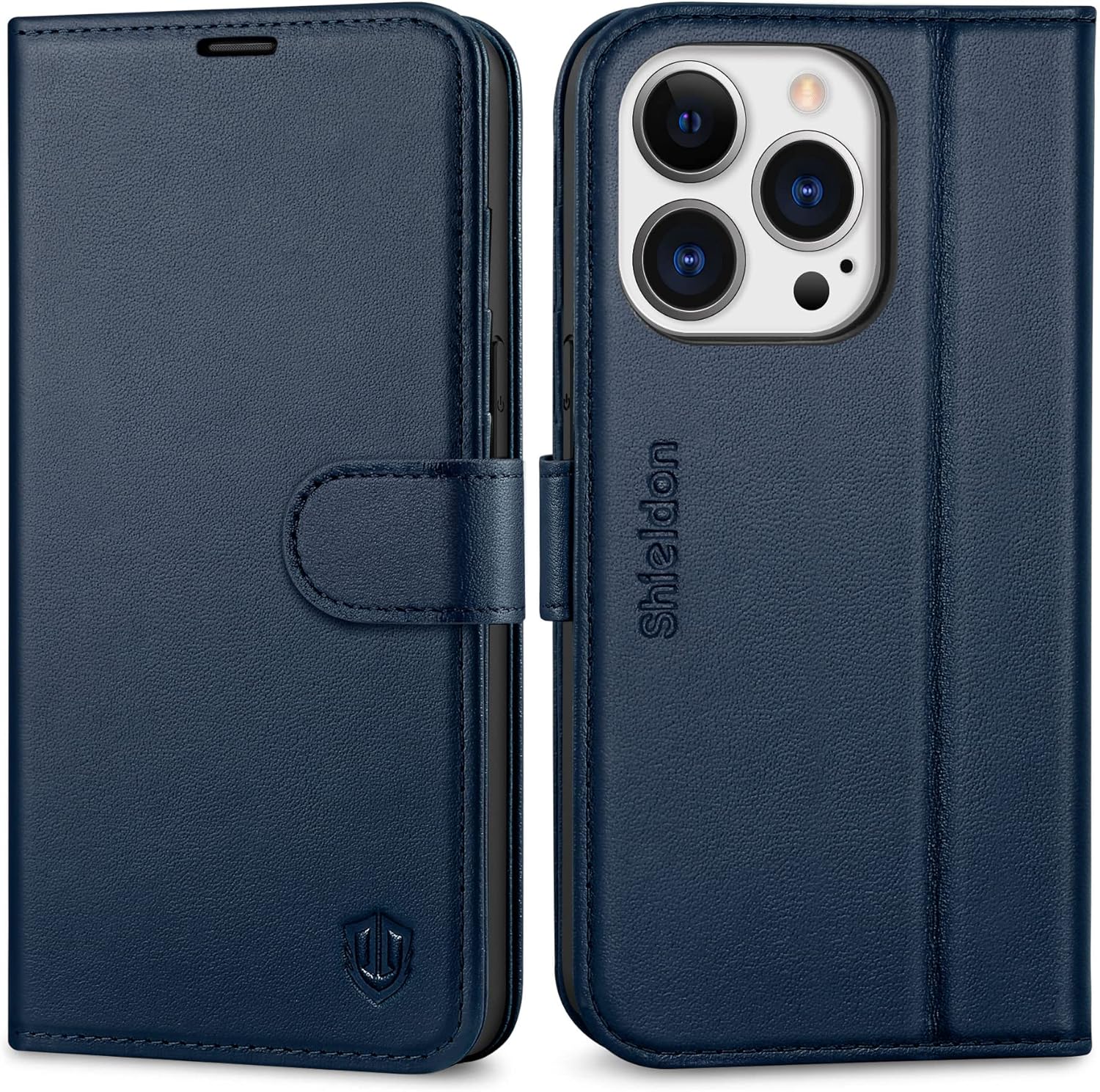 SHIELDON Case for iPhone 14 Pro 5G 2022, Genuine Leather Folio Wallet