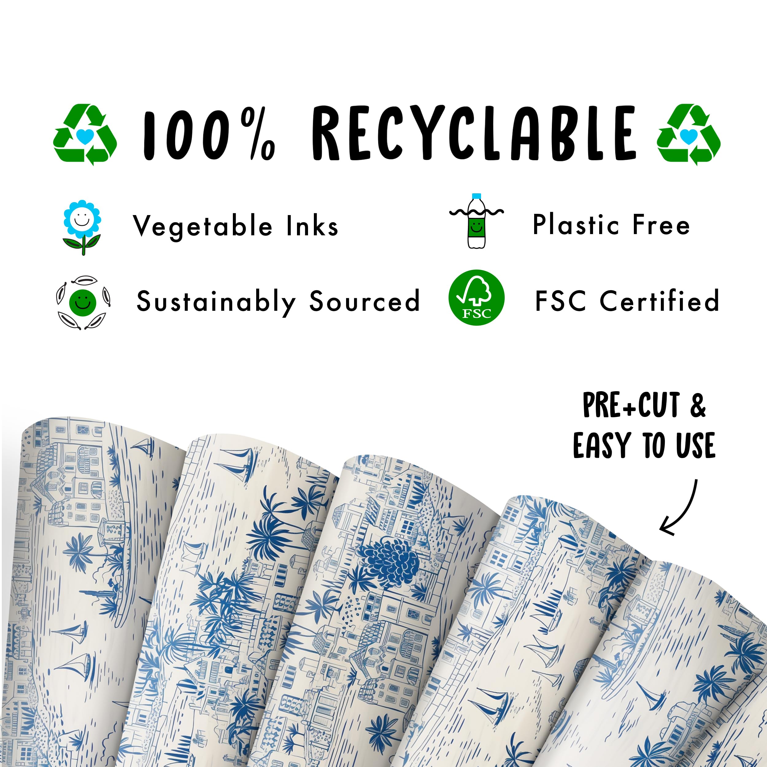 Carta Regalo Marmo Blu Navy | 6 Fogli 70x50 Cm | Con Adesivi | Riciclabile