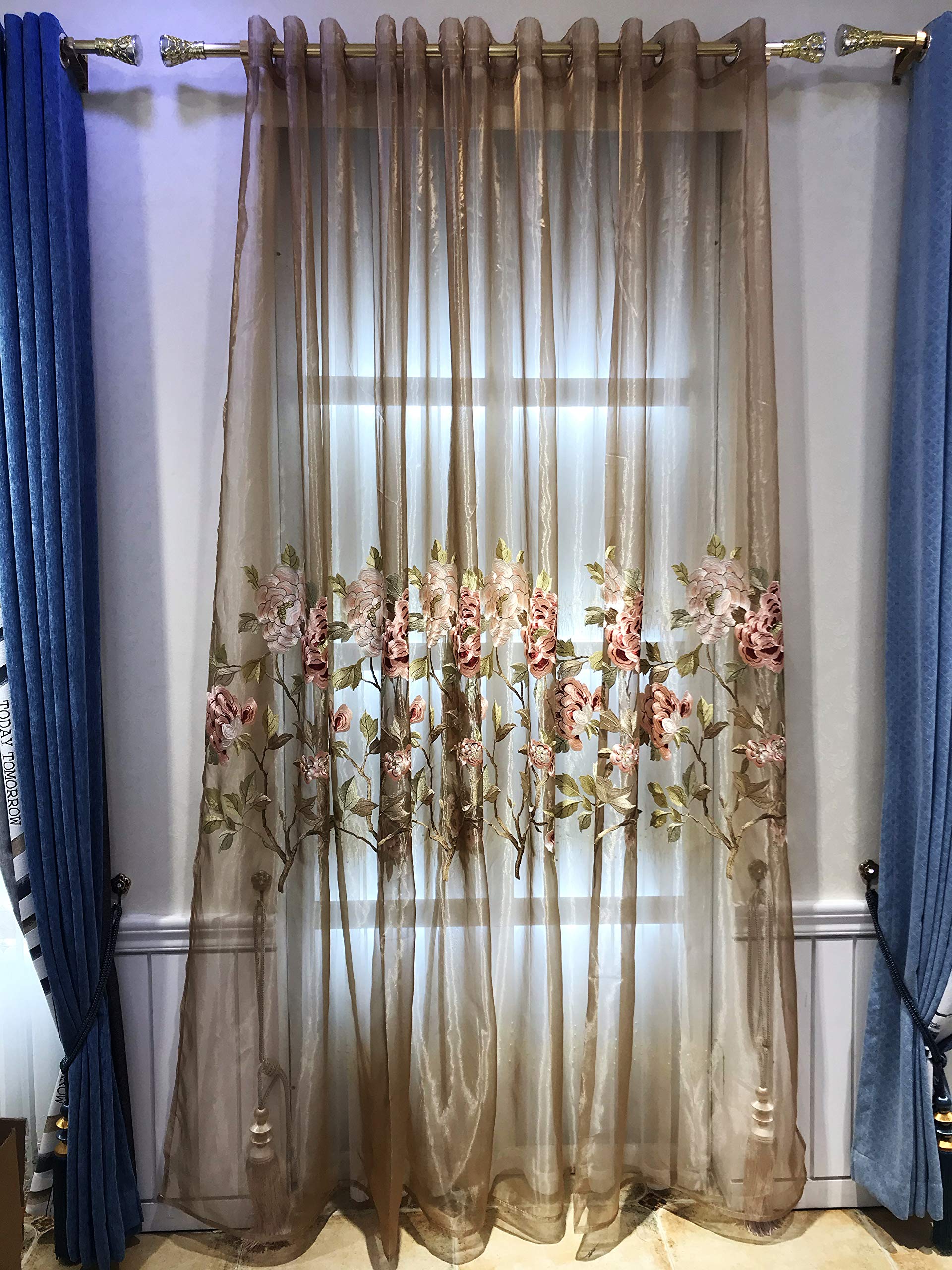 Lactraum Sarah Bernhardt Rideau de salon avec œillets Violet transparent Motif pivoine 200 x 245 cm (l x h)