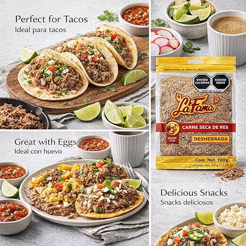 Miniatura 7 de La Fama Carne Seca Mexicana rallada - Auténtica carne seca mexicana, 3.53 onzas, aperitivo gourmet, alto en proteínas