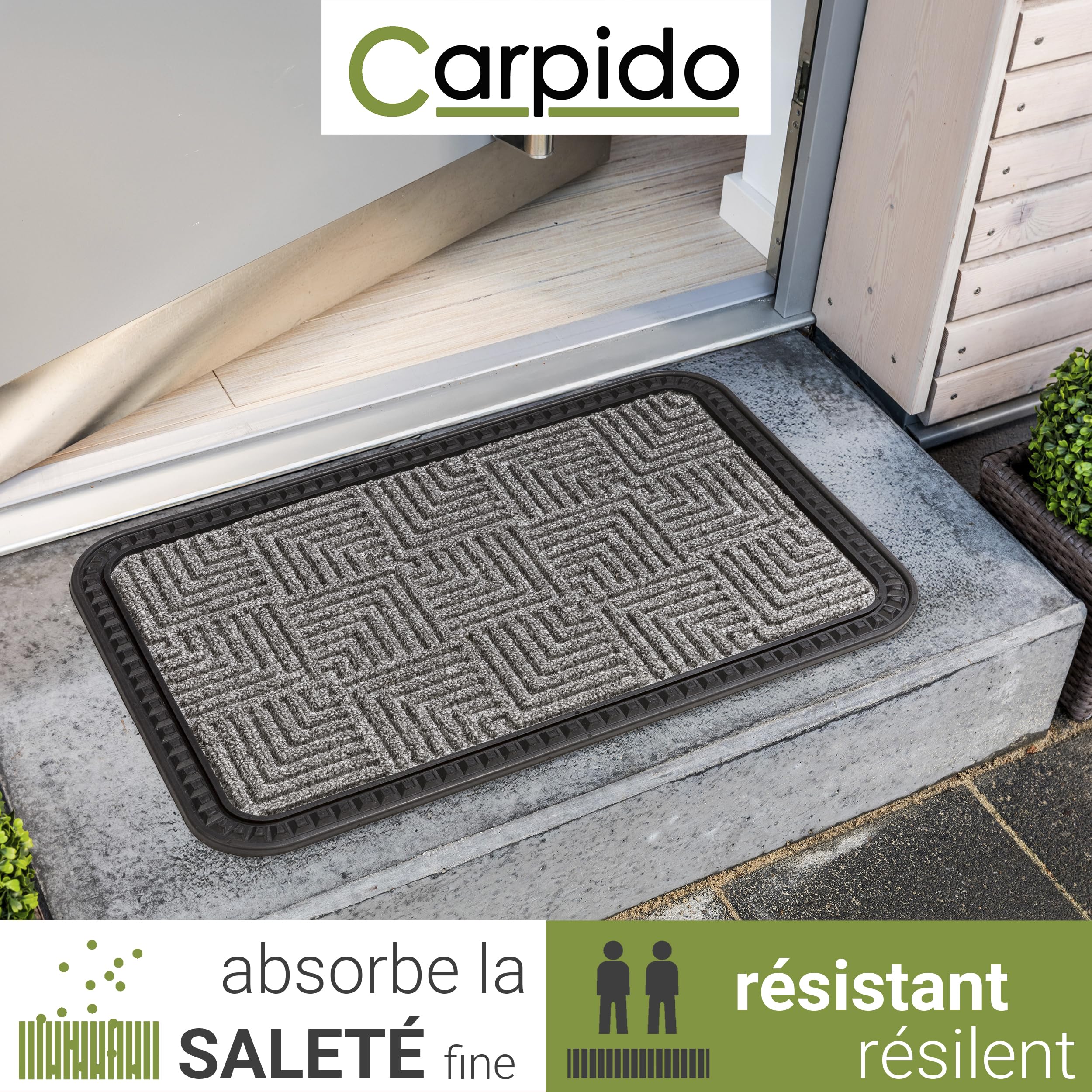 Carpido Paillasson Extérieur & Intérieur - Set de 2 50x80 cm - Argent Motif - Tapis de Porte antidérapant - Tapis de propreté résistant - extérieur Marches