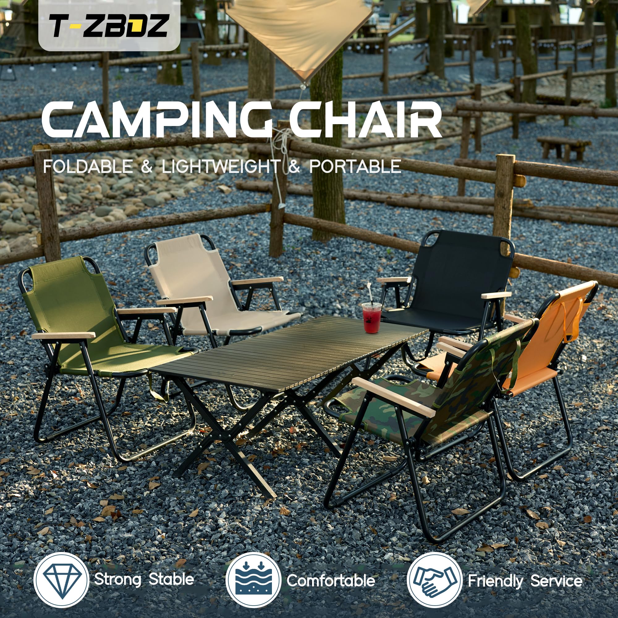 Chaise Camping Pliante Confortable, Chaise de Camping Pliable 200kg, Fauteuil Pliant Portable avec Accoudoirs, Fauteuil de Peche Chaises de Plage, pour Jardin Exterieur Terrasse Pique, Noir
