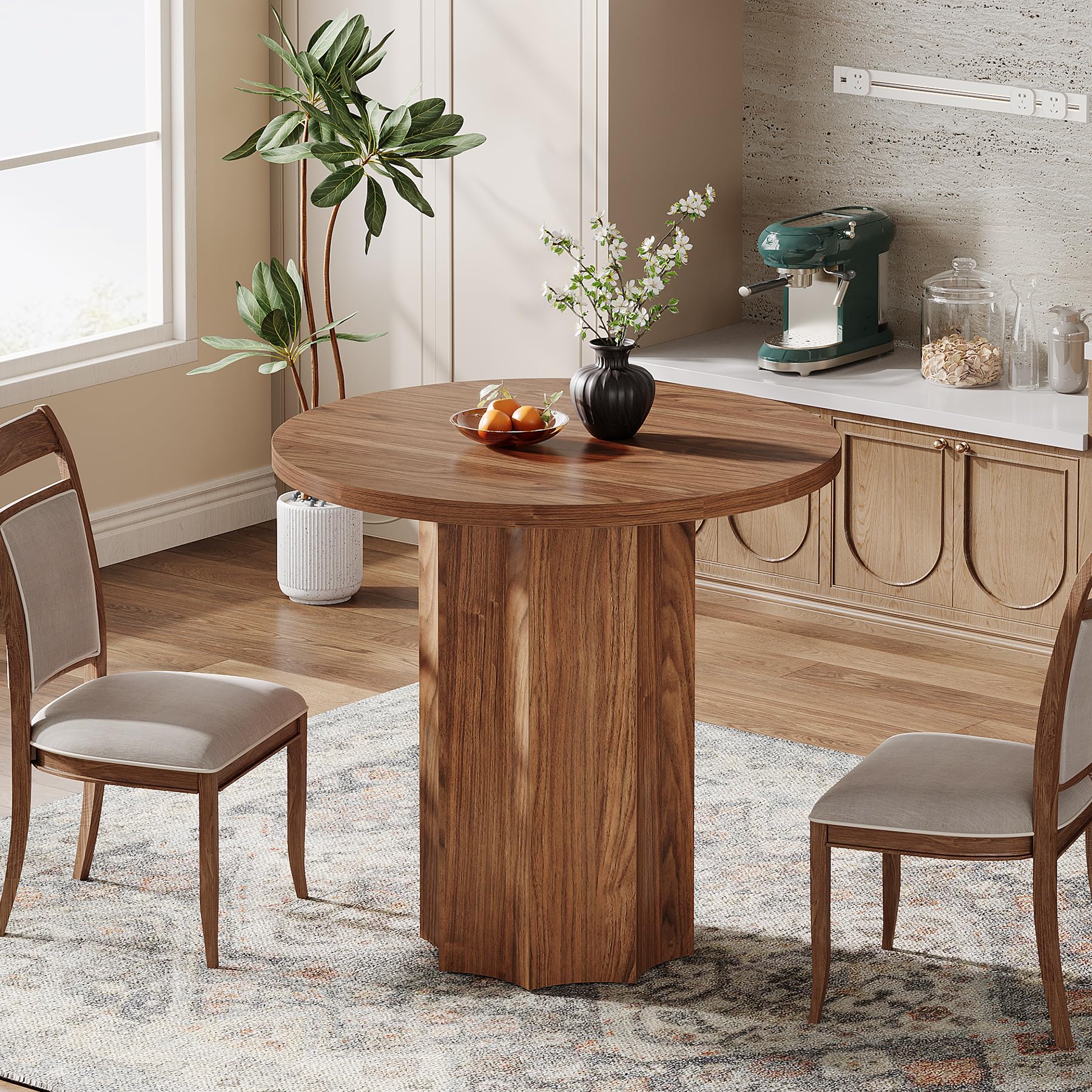 Tribesigns Tavolo da Pranzo Rotondo, 80 cm Tavolo da Cucina per 2, Tavoli da Soggiorno per Sala Pranzo, Cucina, Soggiorno, Piccoli Spazi, con gambe spessi, Marrone