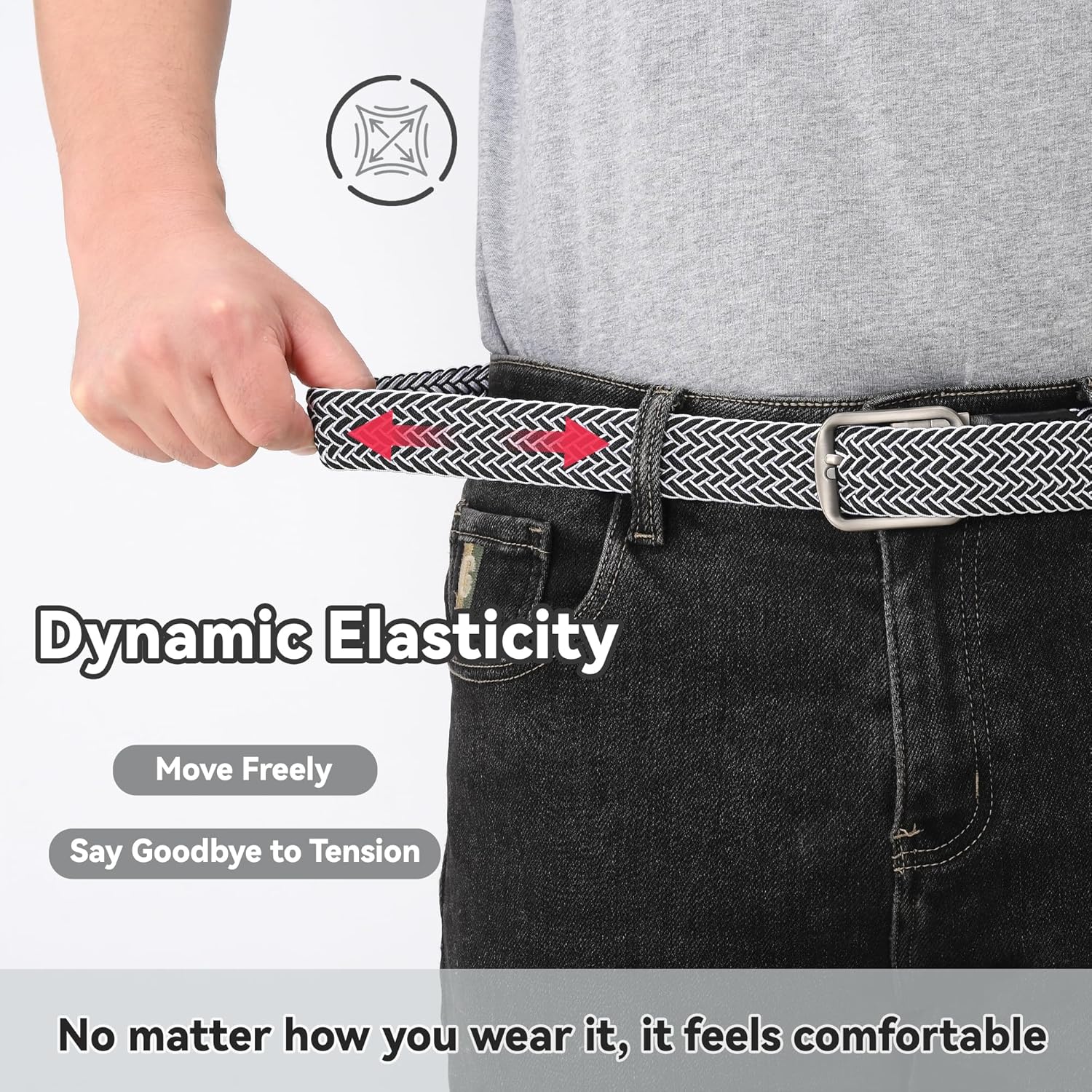 Mile High Life | Braided Stretch Elastic Belts | Pin Oval Solid Black Belt Buckle | PU Loop End Tip Men/Women/Junior Belt - Image 4