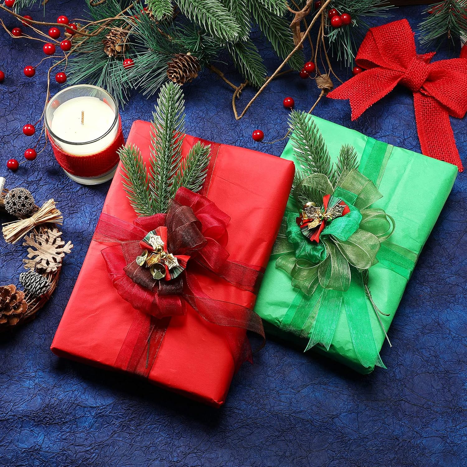 Outus 120 Sheets Christmas Tissue Paper Bulk for Gift Bags 20 x 26 Inches Xmas Wrapping Paper Red and Green Tissue Paper for Christmas Day Holiday Gift Wrap Packaging Crafts DIY(Red Green White)