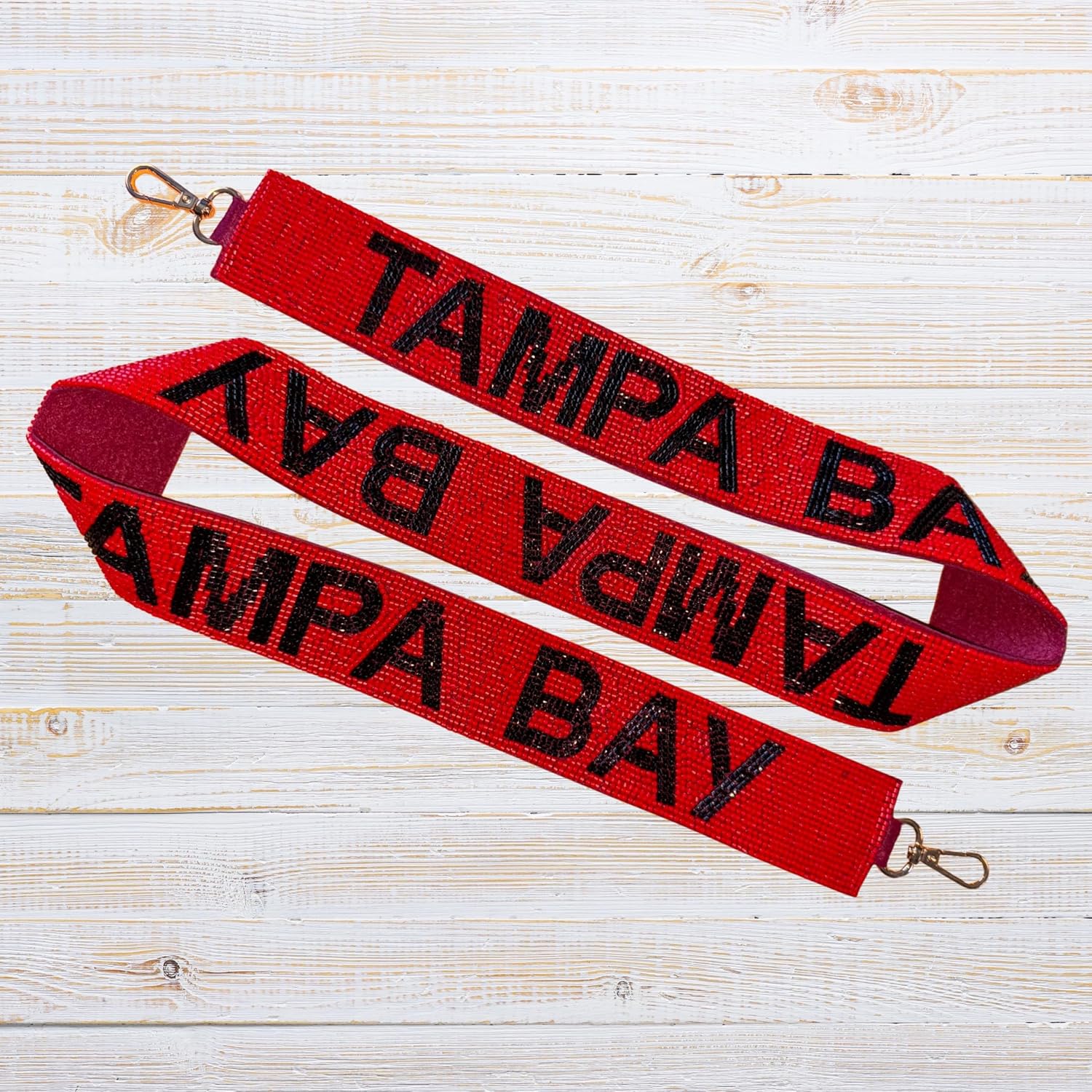 Tampa Bay Red Beaded Purse Strap Black Letters 45” Length Pro Football Stadium Approved Clear Bag Gold Hardware Sports Division South