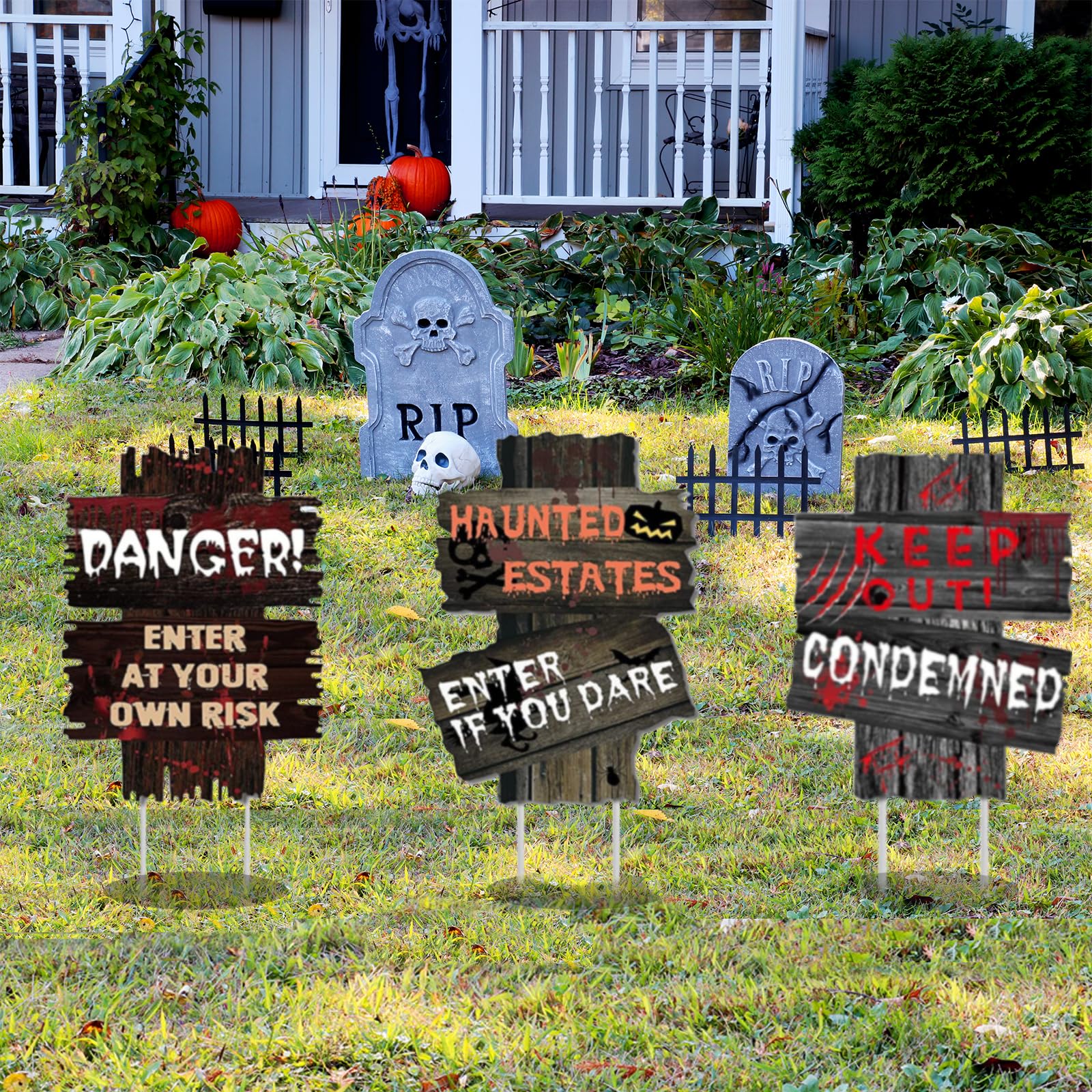 GABOSS Halloween Decorations Beware Signs Yard Stakes