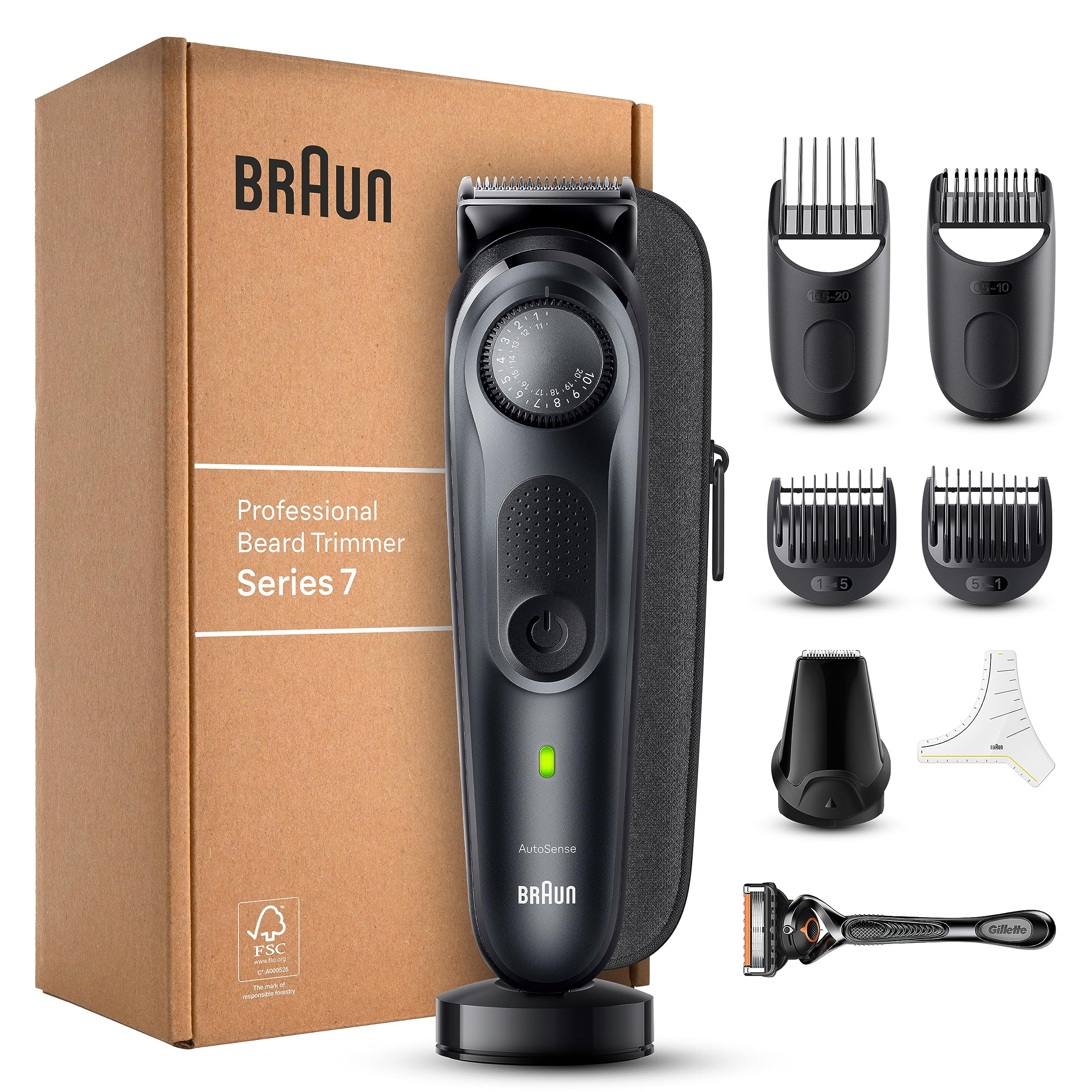 Braun Recortadora De Barba Series 7 BT7441, Máquina de afeitar, Recortadora Con Accesorios De Barbero Y 100 Minutos De Autonomía