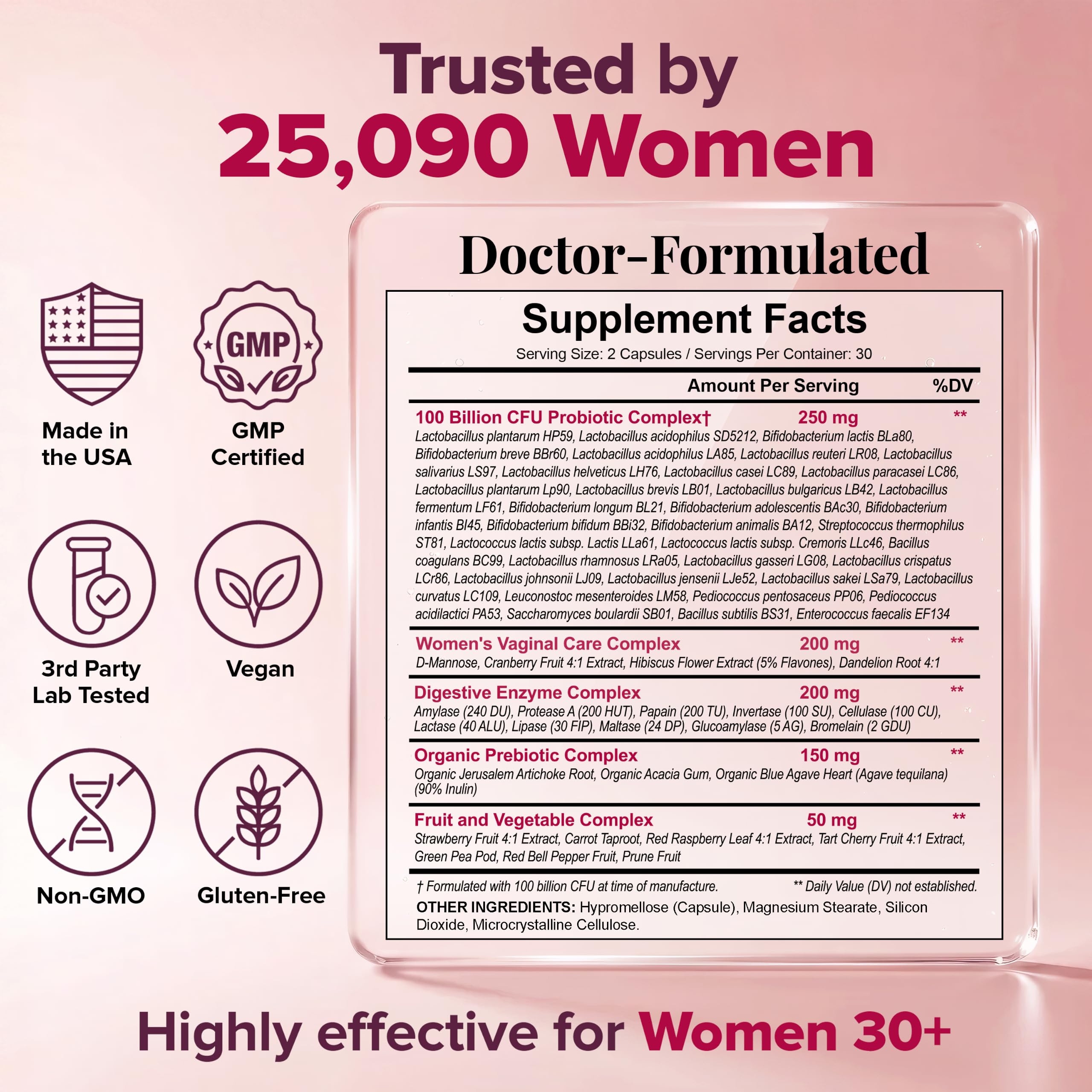 Wholesome Wellness Dr. Formulated Raw Probiotics for Women 100 Billion CFUs Capsules with Prebiotics, Probiotcs and Digestive Enzymes, Approved for Adults — Amazon image 3