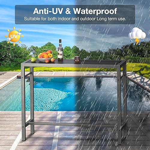 Miniatura 8 de Mr IRONSTONE Mesa de bar para exteriores de 39 pulgadas, mesa de comedor de altura de pub con parte superior impermeable y soporte de acabado de