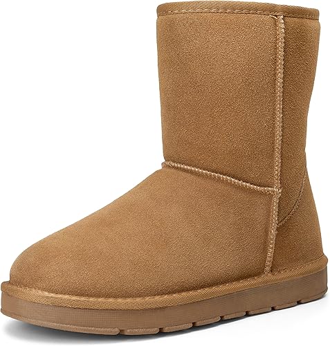 Jousen Men's Winter Boots Suede Snow Boot Leather Mid-calf Shoes Fur Lining