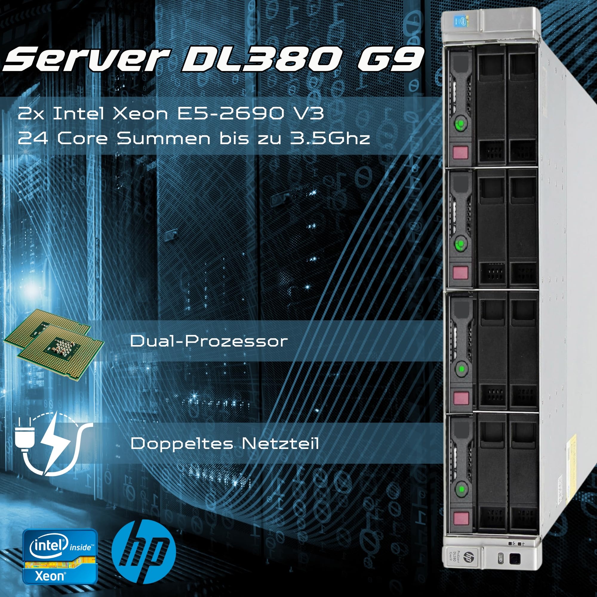HP ProLiant DL380 Gen9 Server Rack | 2x Intel Xeon 2690 V3 | 128 GB RAM | 2x SAS 3.5" 4TB | iLO Raid Controller H8404 NO OS (Generalüberholt)
