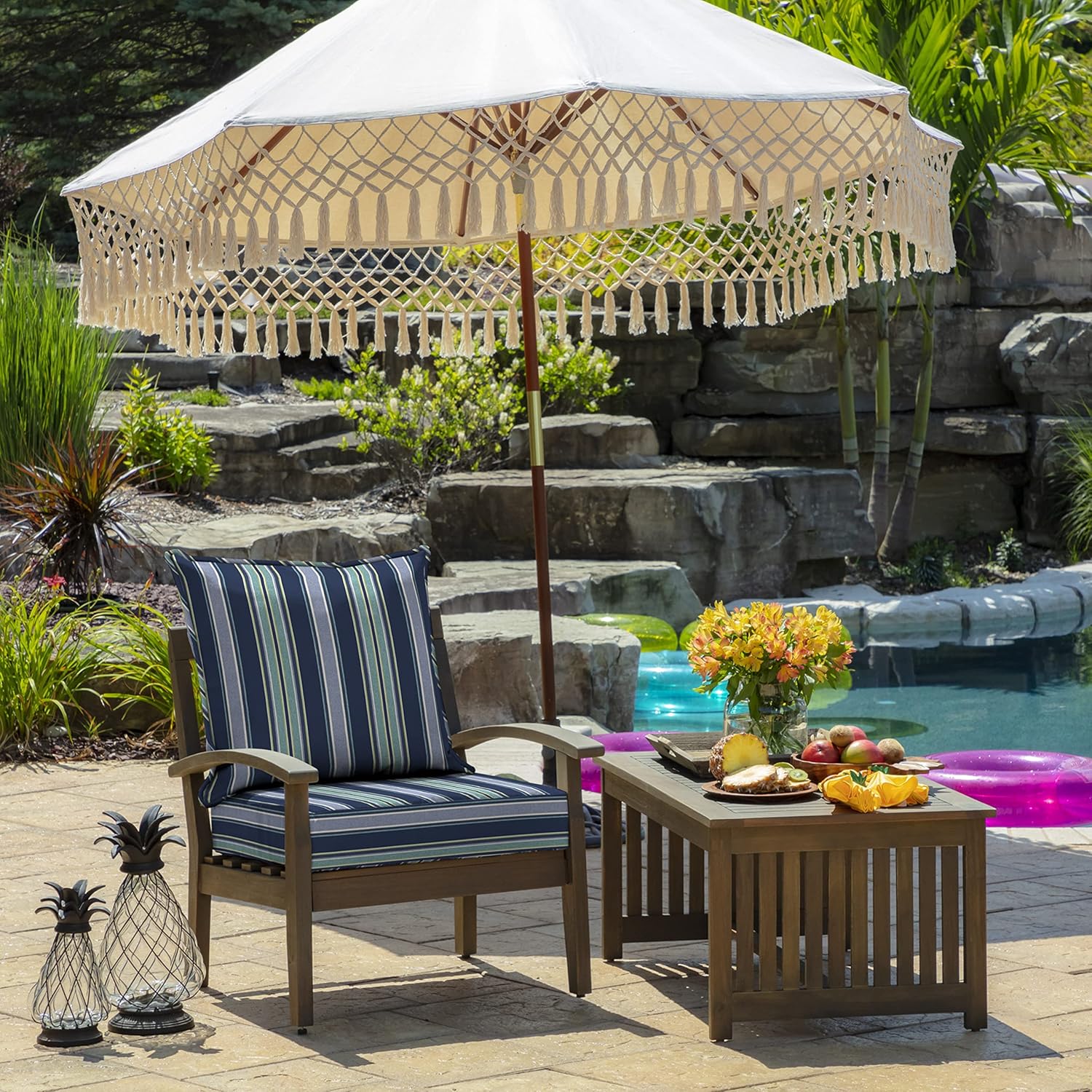Arden Outdoor Foam Deep Seat Cushion Set, 24x24, Premium High-Density Foam, Never Flattens, Weather-Proof for Patio Chair Sofa Couch, Sapphire Aurora Blue Stripe Certi-Pur Foam Sapphire Aurora Blue Stripe 1 Pack