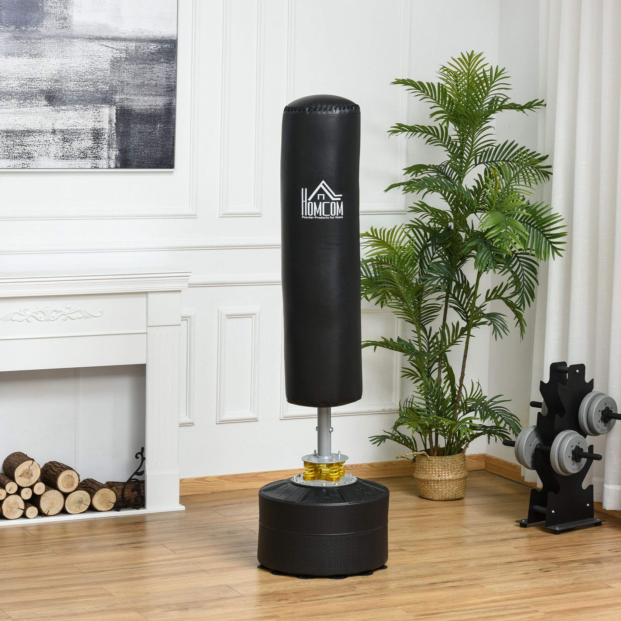 HOMCOM Sacco da Boxe da Terra per Adulti e Ragazzi Autoportante, Sacco per Pugilato da Terra con Base Riempibile con Acqua e Sabbia, Nero