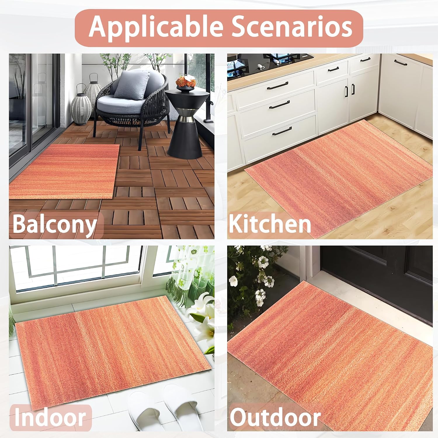 Darkyazi Colorful Door Mat 23.6" x 35.4" Waterproof and Stain-Resistant Front Door Mat, Low-Profile Floor Mats, PVC Non-Slip Doormat for Outdoor/Indoor Entrance/Kitchen(Orange)