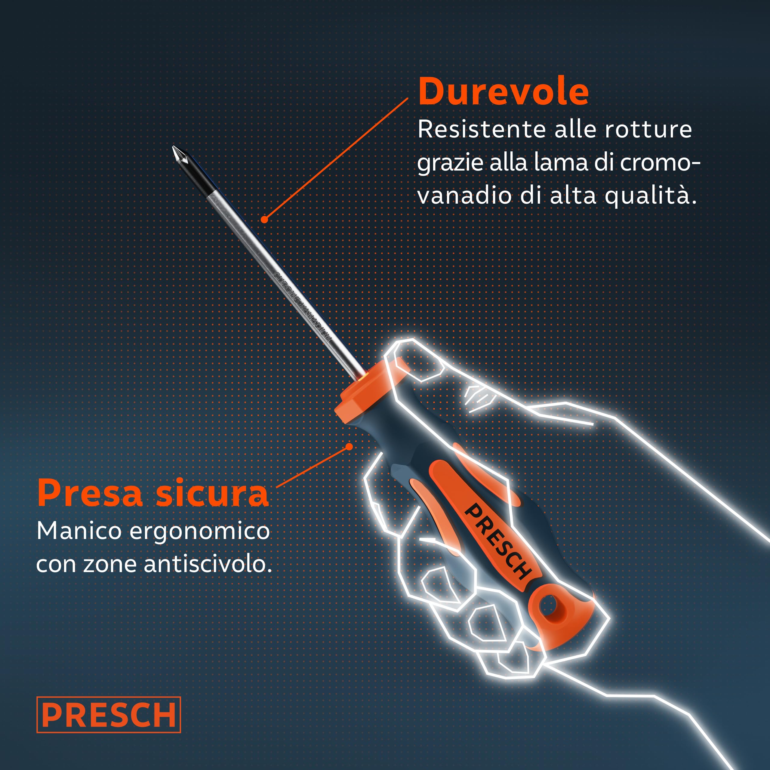 Presch set di 7 cacciaviti - Set di cacciaviti magnetici a taglio e croce - Attrezzi professionali