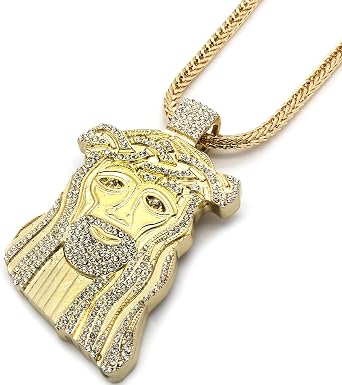 Large Gold Tone Flat God Jesus Pendant 