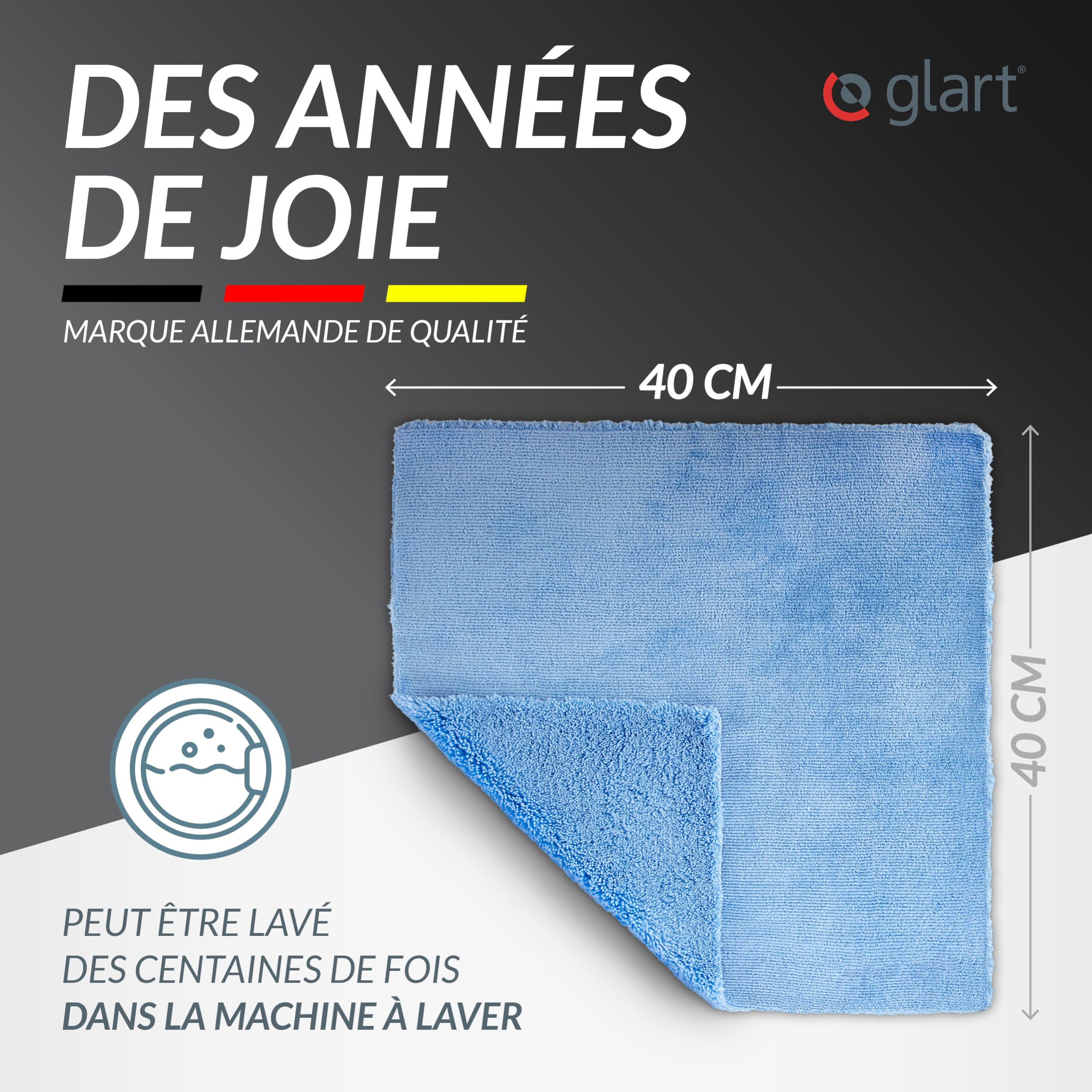 Chiffons Polissage Microfibre Glart | Lot De 3 | 40x40cm | Double Face | Pour Voiture Et Moto
