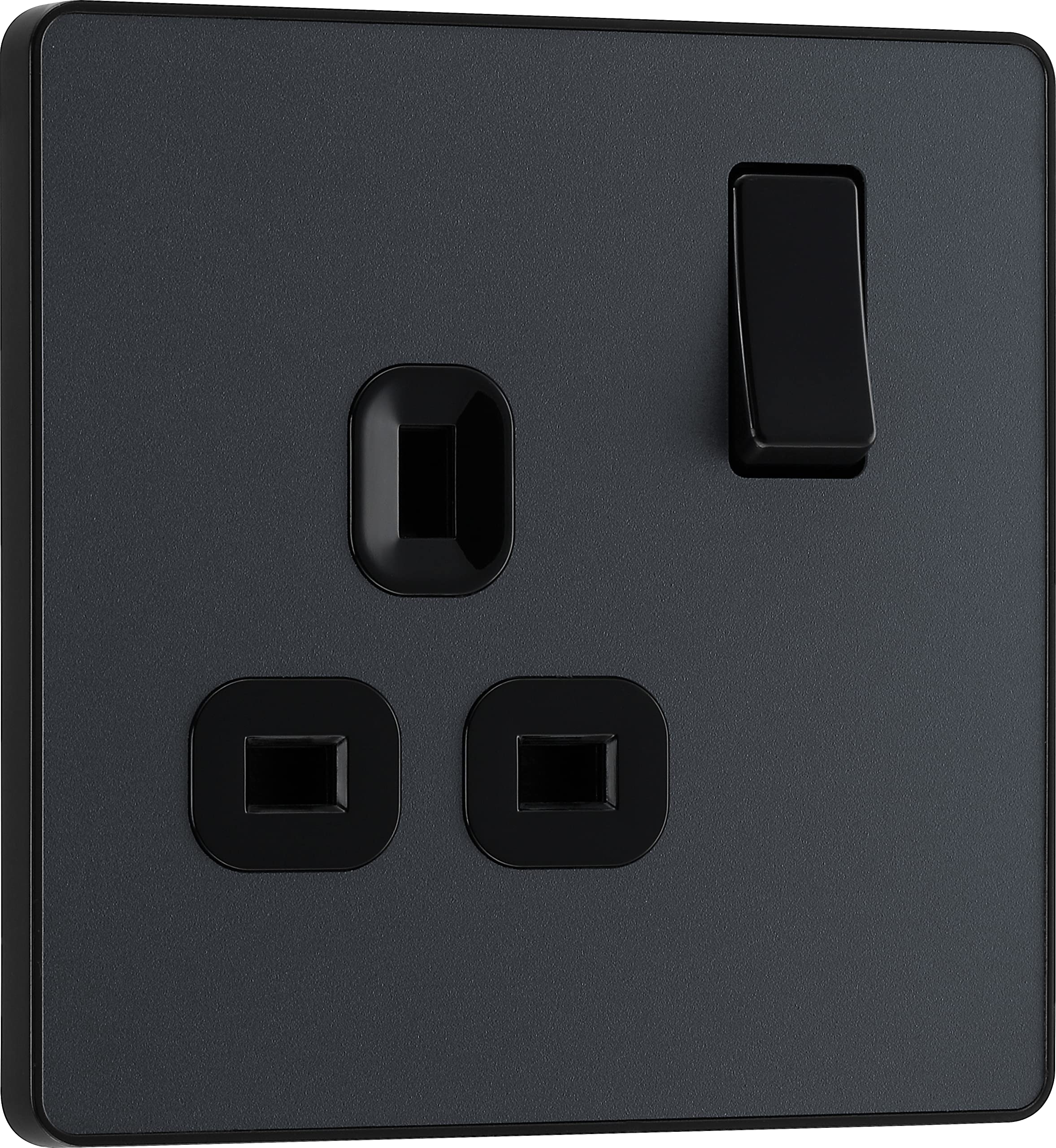 British General Matt Grey Bg Electrical Single Switched Power Plug Wall Socket, Screwless Front Plate, Round Edges, Evolve, 13A, Pcdmg21b